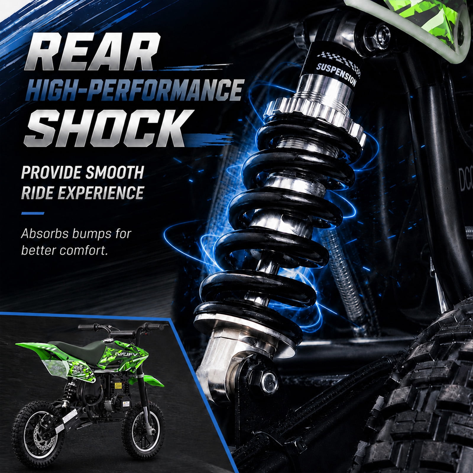 IVFJFV 39cc 4-Stroke Gas Dirt Bike for Beginners, Mini Off-Road Motorcycle with Disc Brakes and Rear Suspension (Green, 48 lb) 5981e