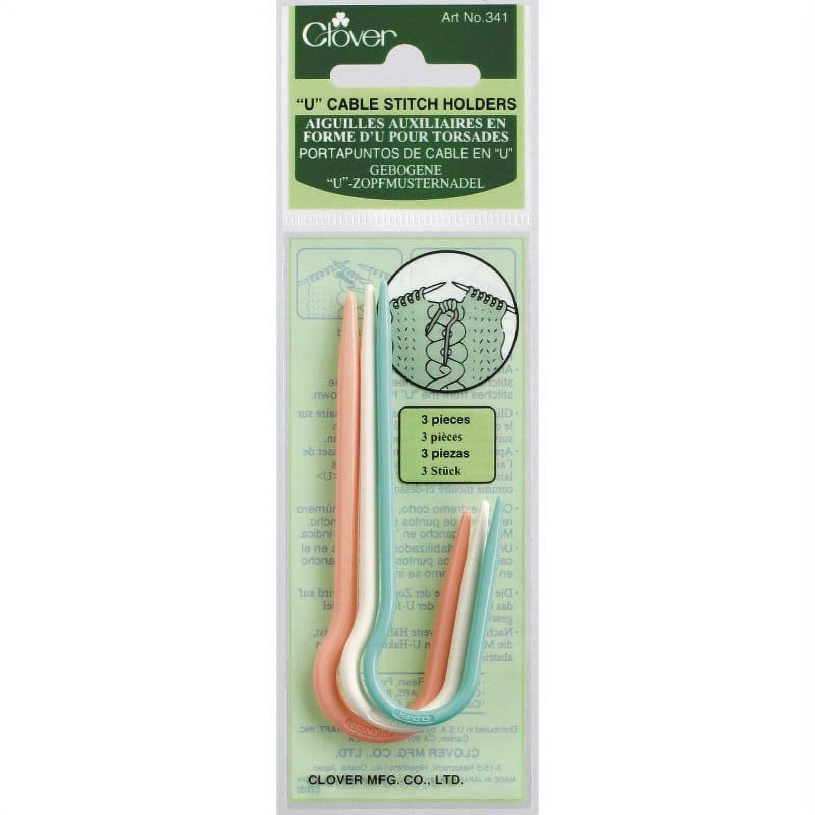 Clover U Cable Stitch Holder for Knitting Projects (Silver, 3.5 in, 3-Pack) hm10v