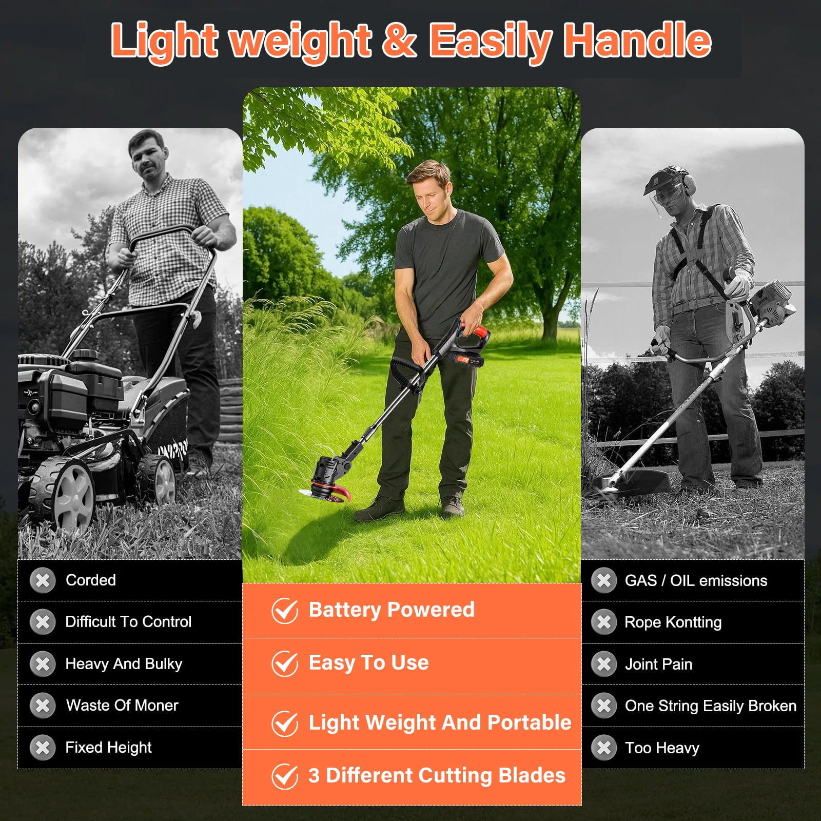 Lemonenergy Cordless Electric Grass Trimmer and Weed Wacker with Dual Batteries (Black, 6 in Cutting Diameter) o4qjk