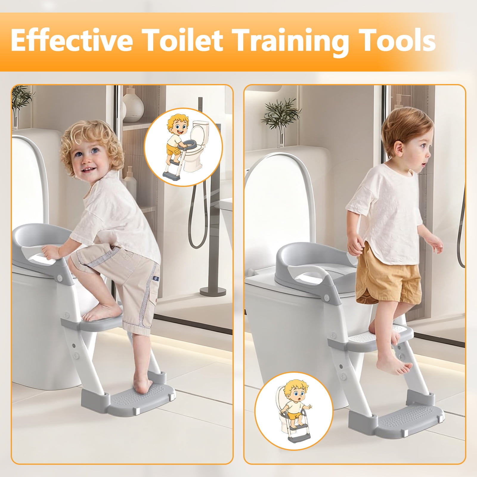 Gijjgole 3-in-1 Potty Training Seat with Step Stool Ladder, Adjustable Toddler Toilet Trainer with Splash Guard (Grey) 0ujaf
