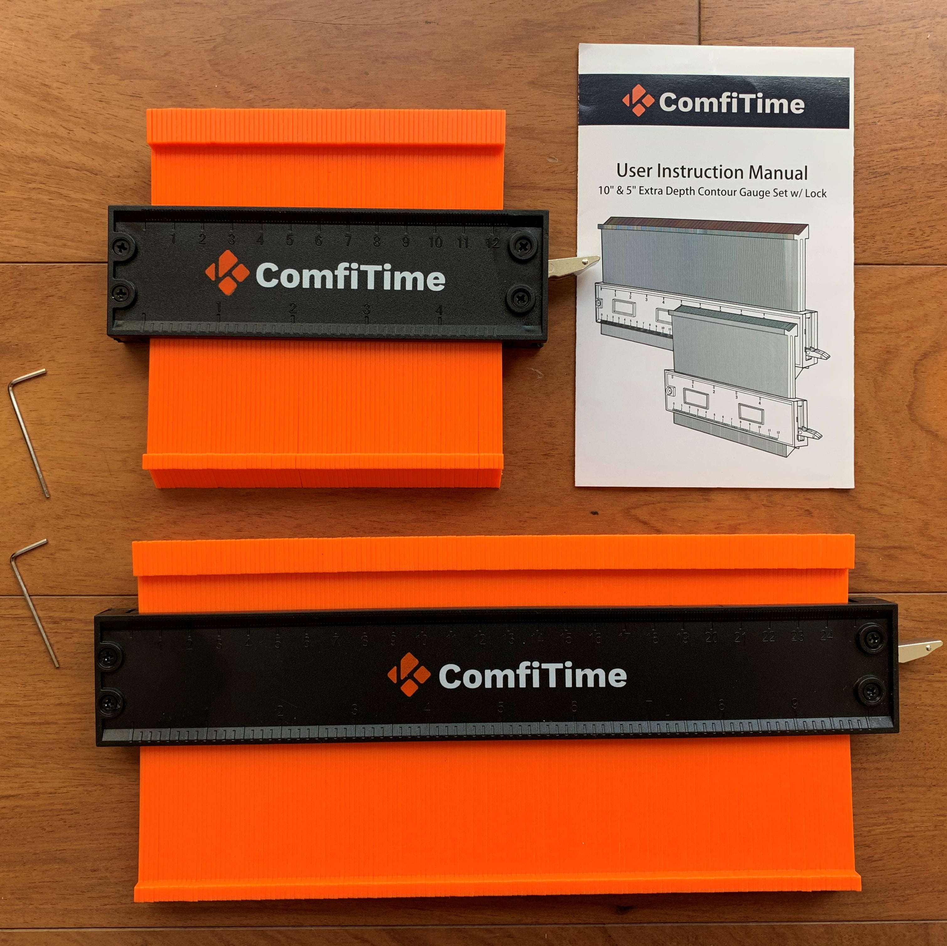 ComfiTime Contour Gauge Profile Tool with Lock (2-Pack, 10 in and 5 in, Orange) icunf