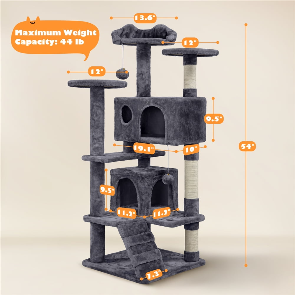 Yaheetech Multi-Level Cat Tree with Double Condos and Scratching Posts (Dark Gray, 53.9 in) ftvcx - Image 11