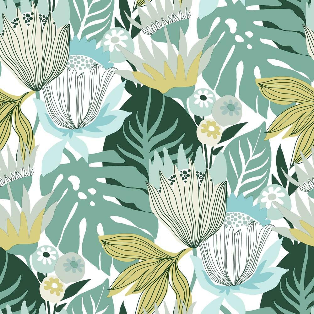 RoomMates Retro Tropical Leaves Peel and Stick Wallpaper (Pink, 20.5 in x 16.5 ft) jncuq