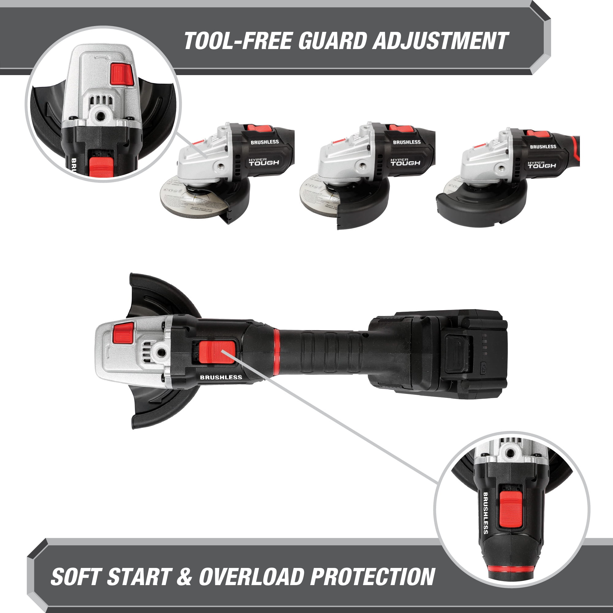 Hyper Tough 20V Max Brushless Cordless Angle Grinder with 4.0Ah Battery and Charger (4.5 in) izxdx