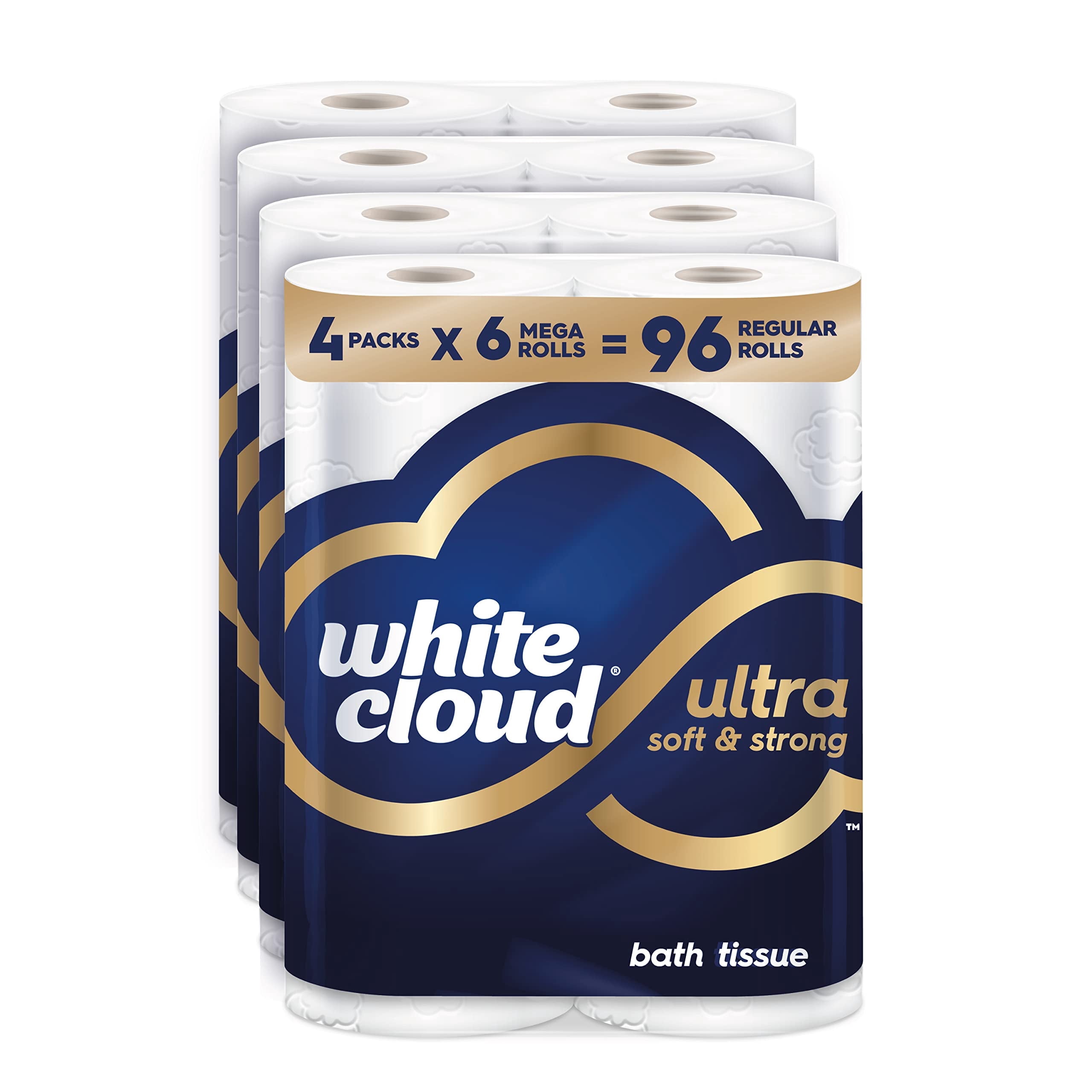 White Cloud Ultra Soft & Strong Toilet Paper (White, 24 Mega Rolls) pudwe