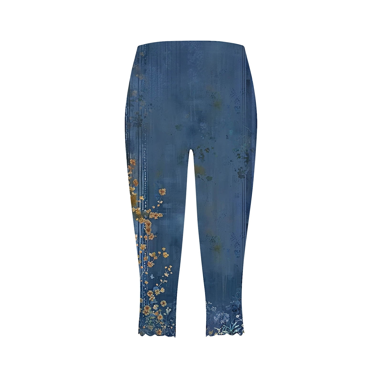 Maqroz Womens Capri Leggings High Waisted Workout Yoga Pants with Pockets (Blue, L) 5rmhw