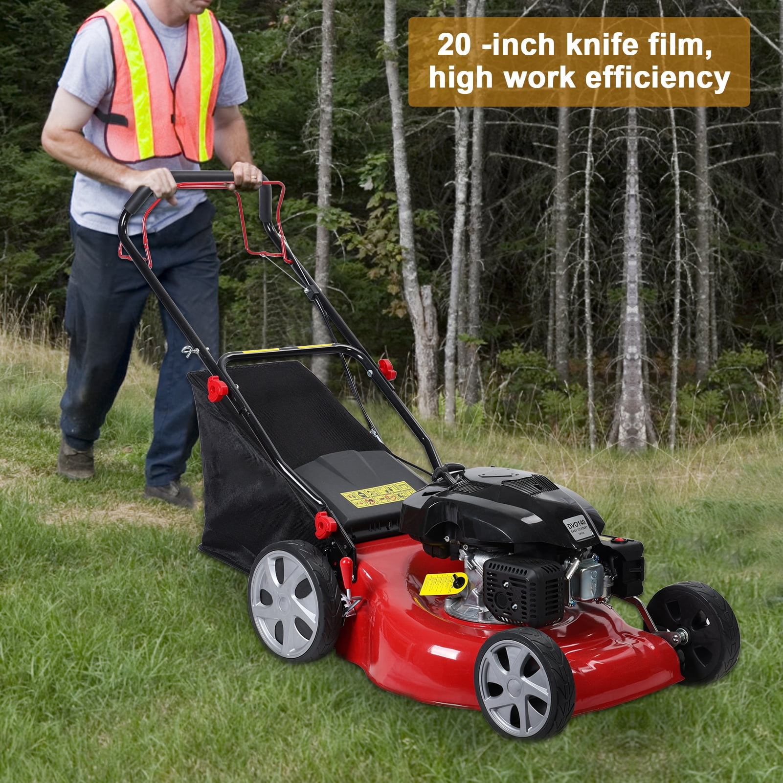 AOJAKI 20 in Self-Propelled Gas Lawn Mower with 141cc Engine and 7-Position Height Adjustment (20 in) ktdzq