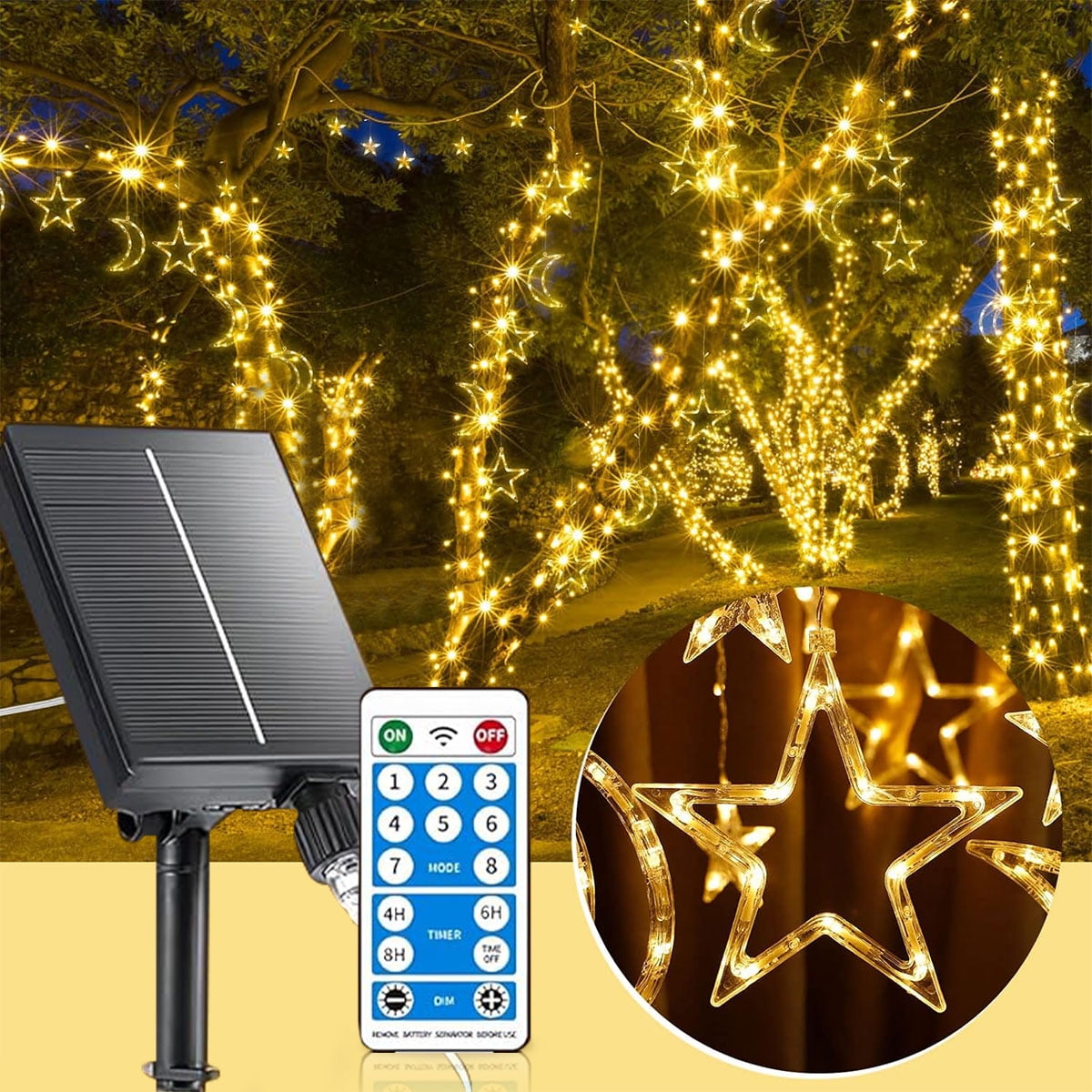 Rirool 138 LED Solar String Lights with Remote, Waterproof Fairy Lights for Outdoor Decor (Warm White, 12-Branch) vv97l