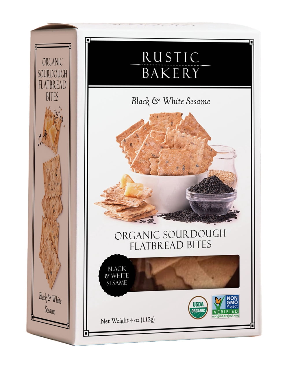 Rustic Bakery Organic Black & White Sesame Sourdough Flatbread Cracker Bites (Black, 4 oz) 0l64i