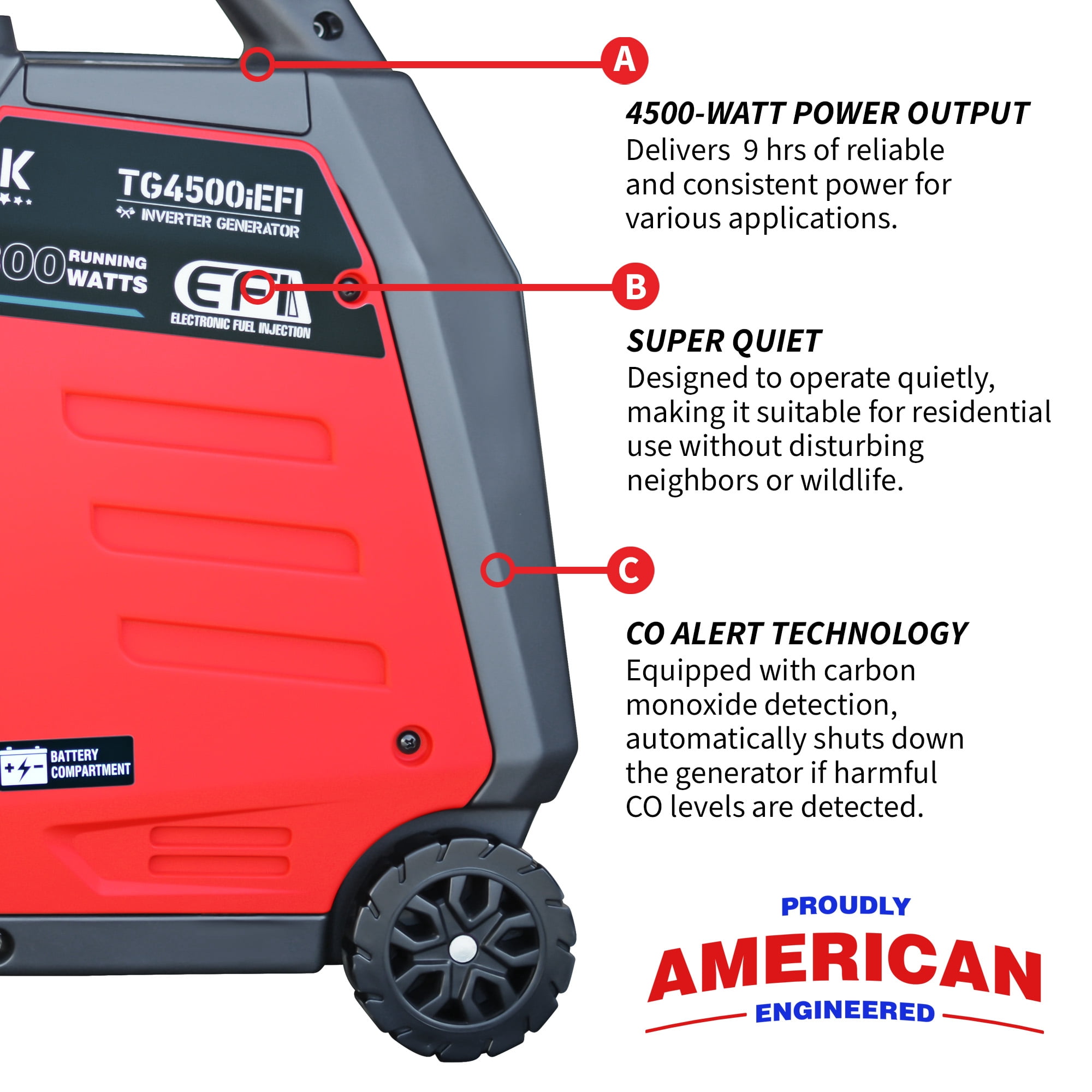 Tomahawk Power 4500 Watt Inverter Generator with EFI Technology (Portable, Quiet, Gas Powered) wk3ca