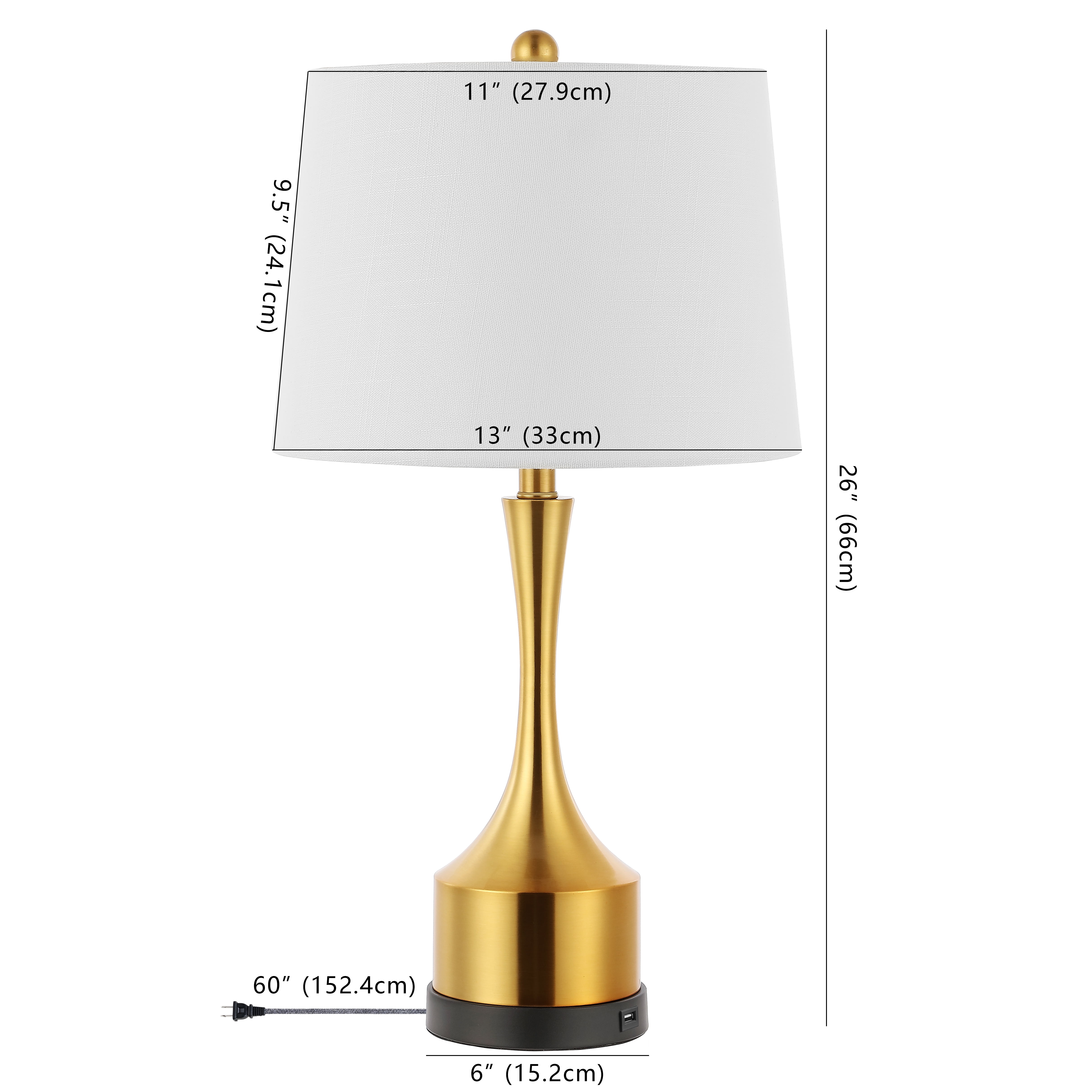JONATHAN Y Cooper Classic French Country Iron LED Table Lamp with USB Charging Port (Brass Gold, 26 in, Set of 2) f1ypw