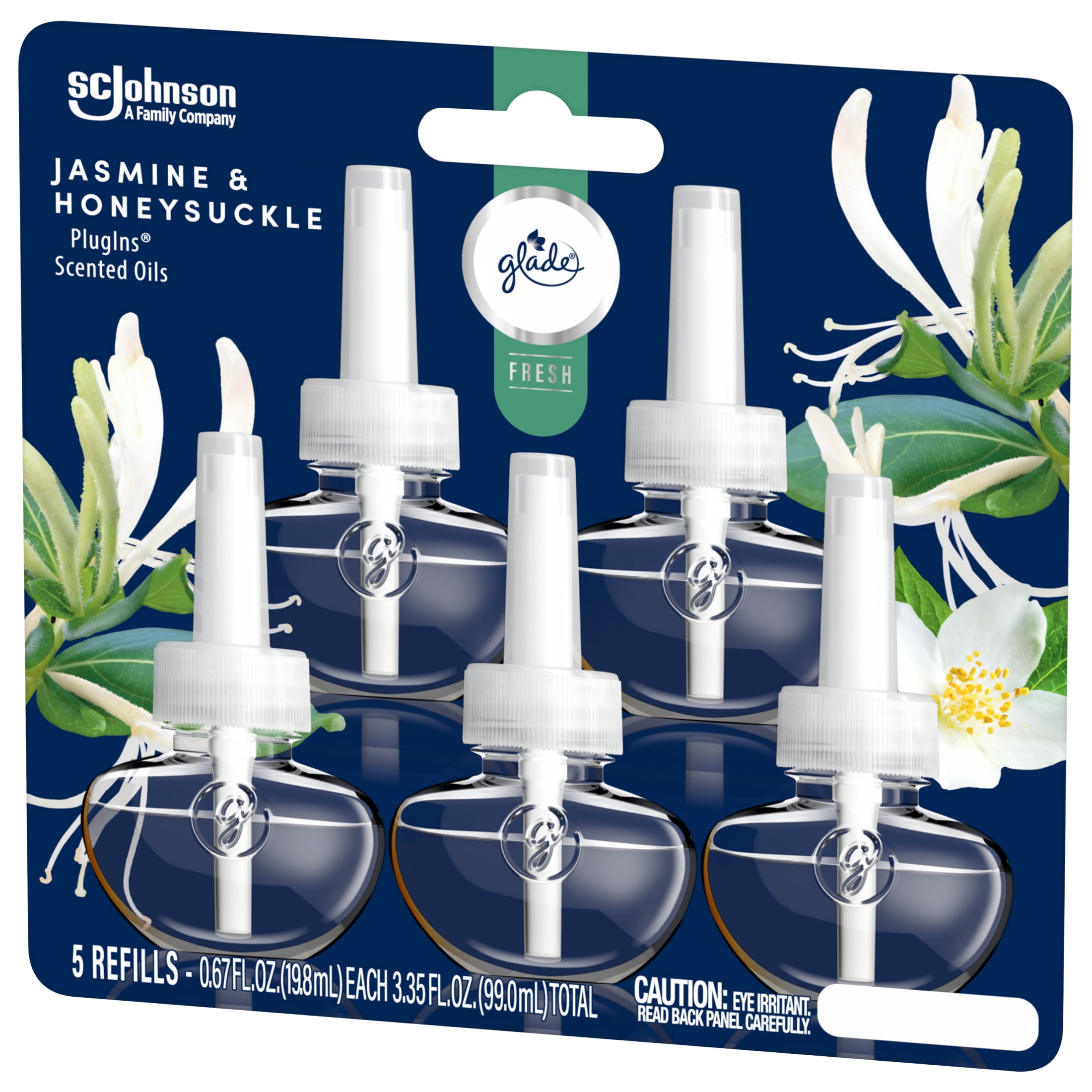 Glade PlugIns Scented Oil Air Freshener Refills, Jasmine & Honeysuckle, Long-Lasting Floral Fragrance (5 Pack, 0.67 fl oz Each) 3wtv5