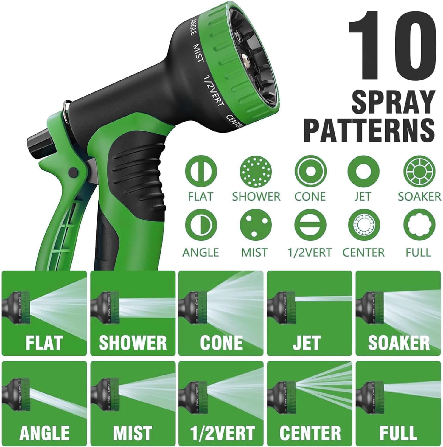LarmTek Expandable Garden Hose with 10-Pattern Spray Nozzle and Brass Connectors (Green, 100 ft) ot1ce
