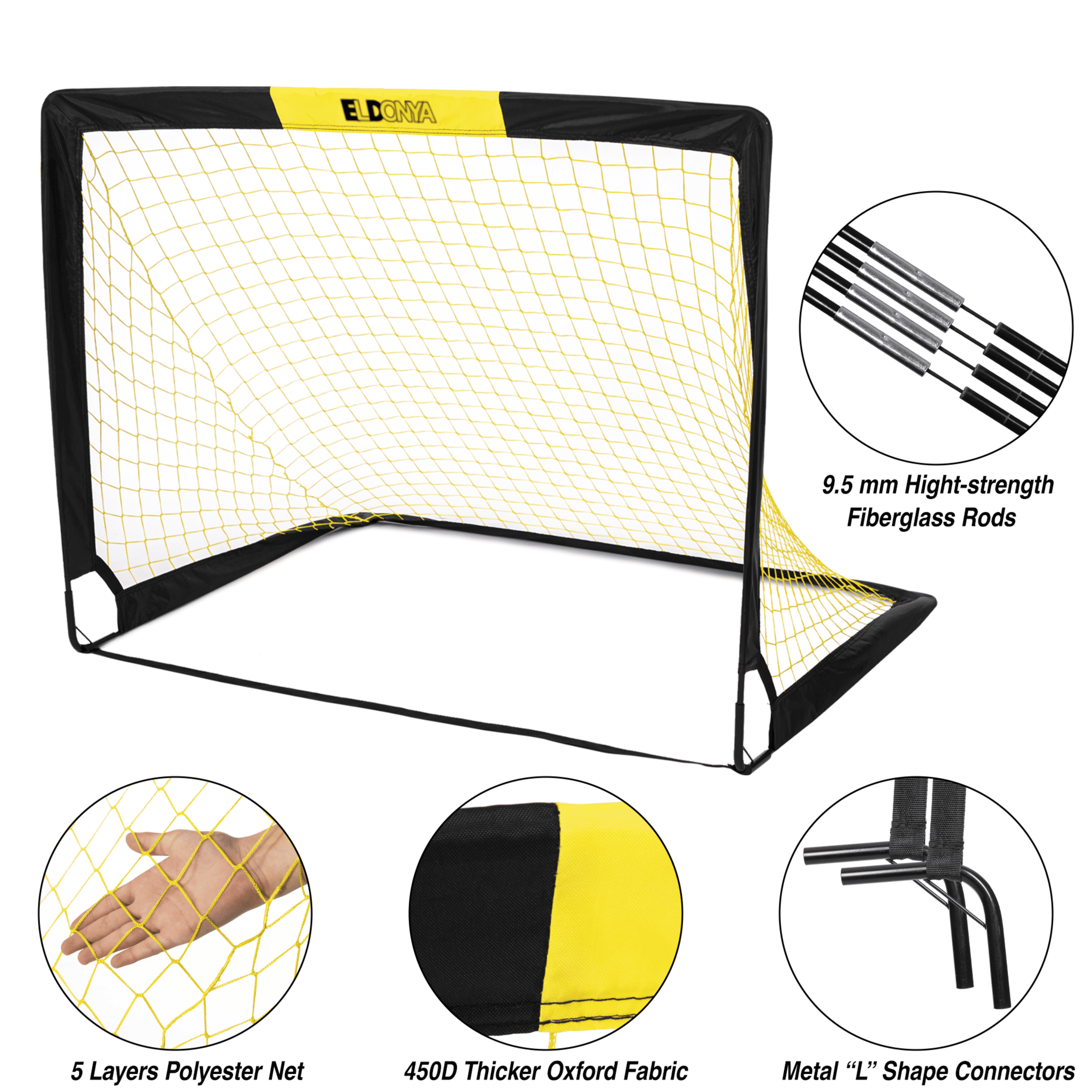 ELDONYA Kids Soccer Goals Set of 2, Portable Pop-Up Training Nets for Backyard and Indoor Practice (Black, 4 ft x 3 ft) h8ds3