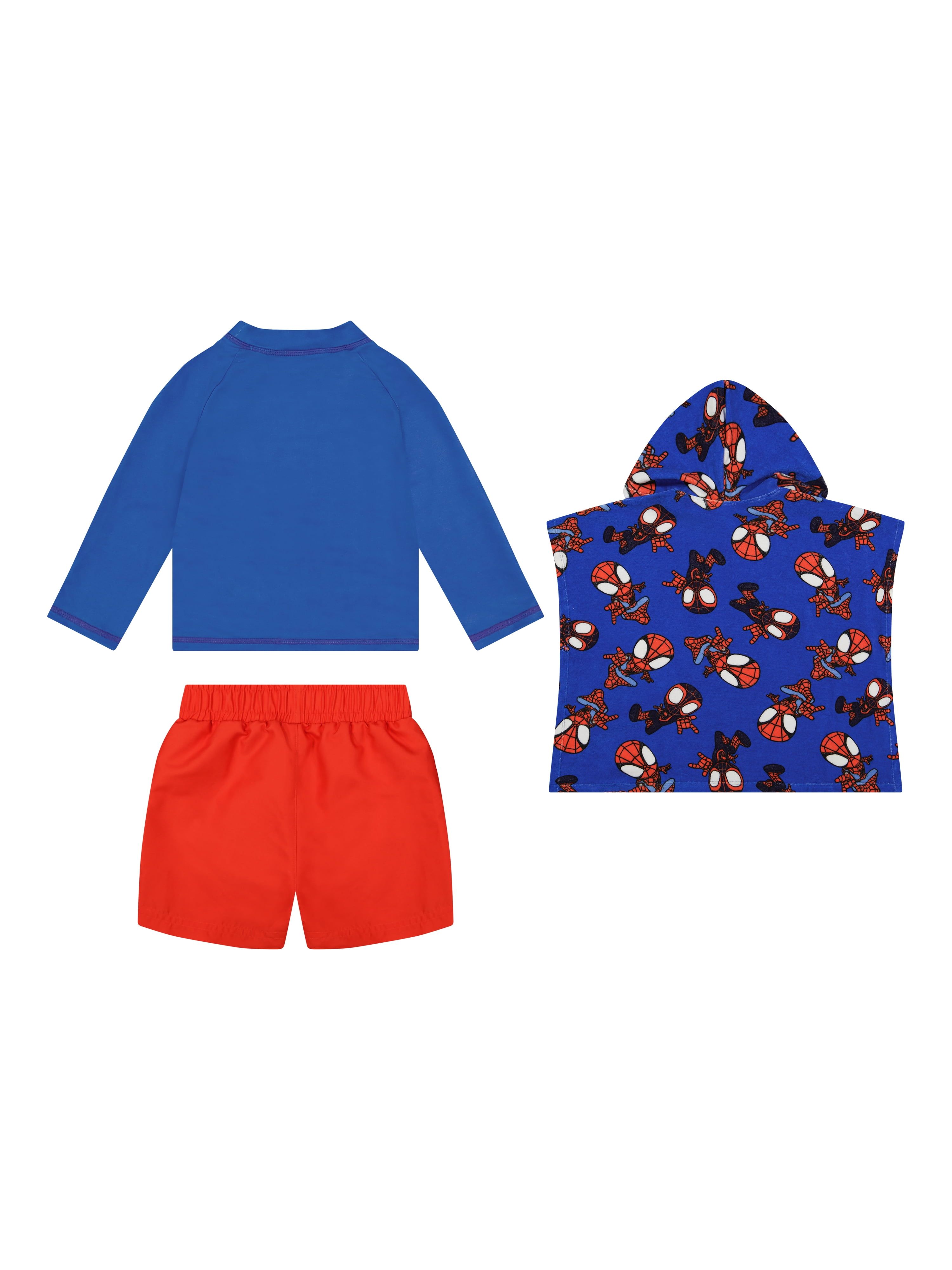 Marvel Spidey and Friends Toddler Boy Rash Guard Swim Set with Coverup (Blue, 5T) 3gync