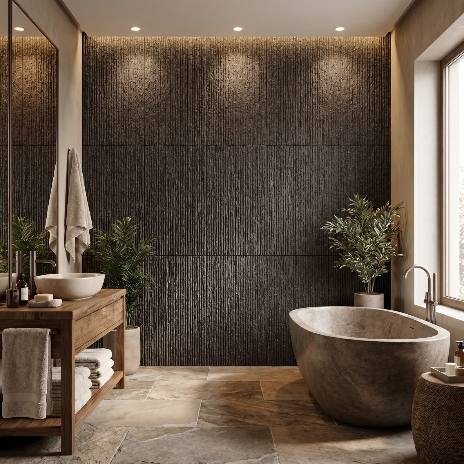 BEAUTYPEAK 3D Wall Decor Panels Faux Stone Siding for Interior Design (Carbon Black, 48 in x 24 in, 4 Pack) fdxln