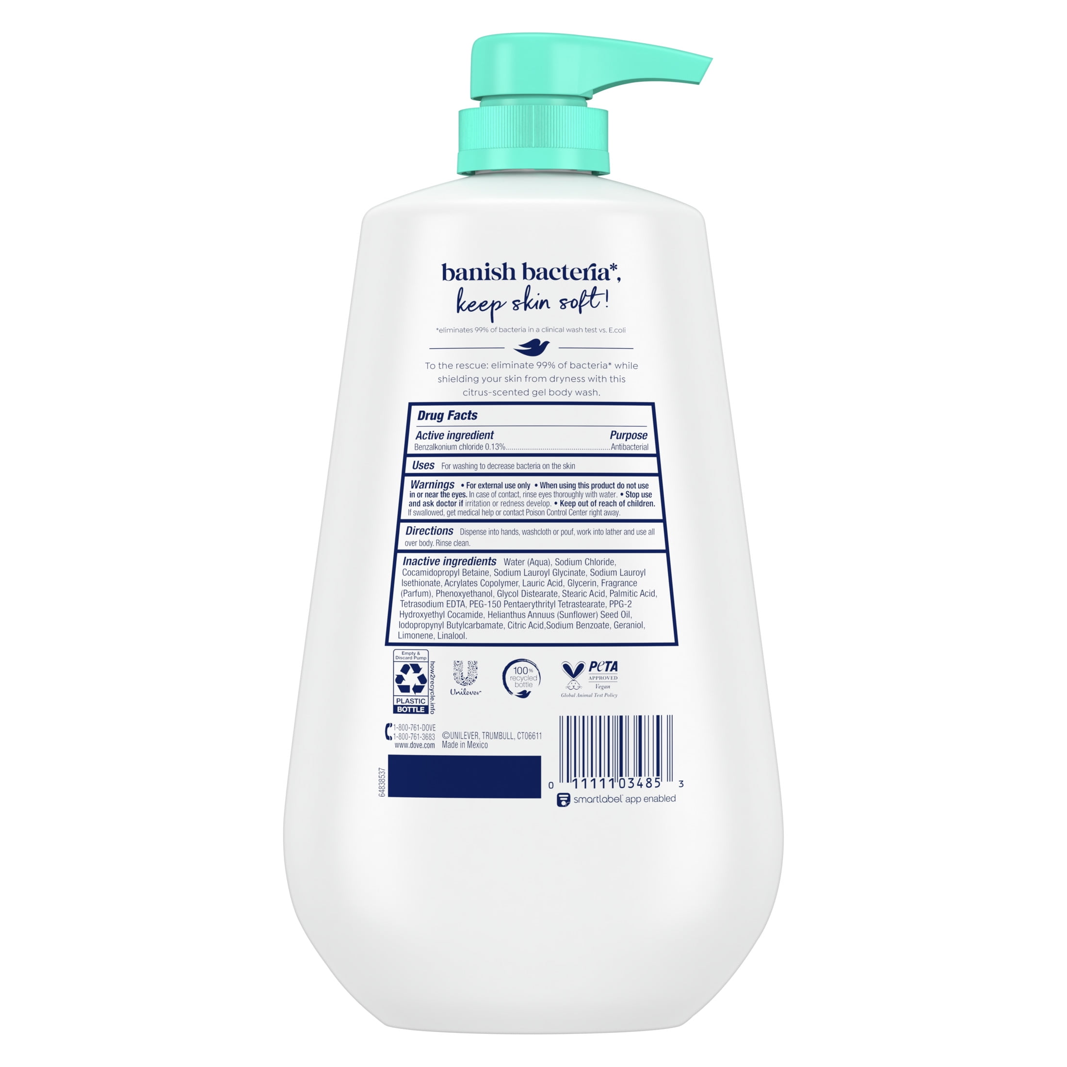 Dove Care and Protect Antibacterial Body Wash, Moisturizing Daily Cleanser (3 Pack, 30.6 fl oz) jbted