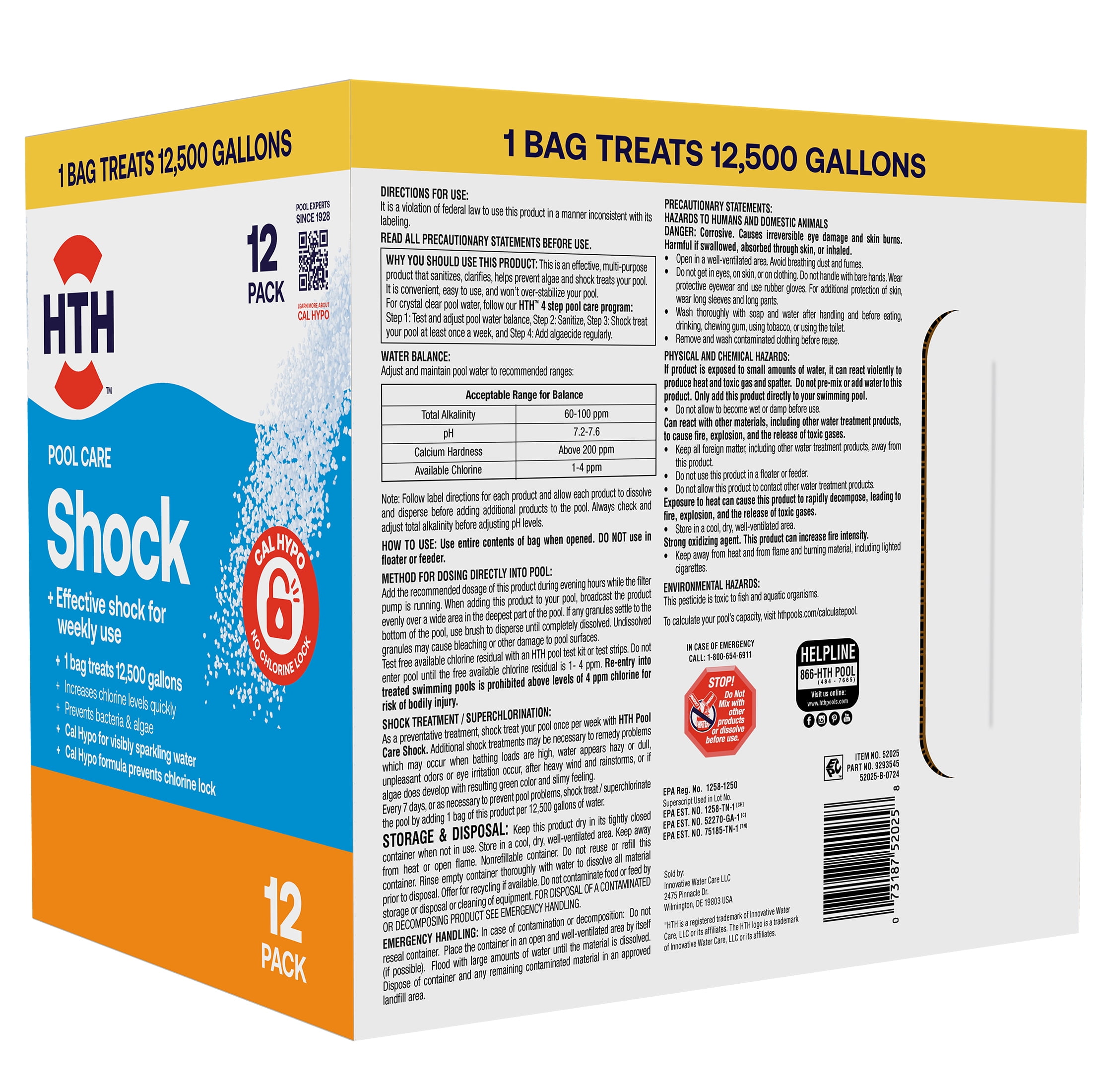 HTH Pool Care Chlorine Shock Granules for Algae Prevention and Sanitization (12 Pack) gfi8e
