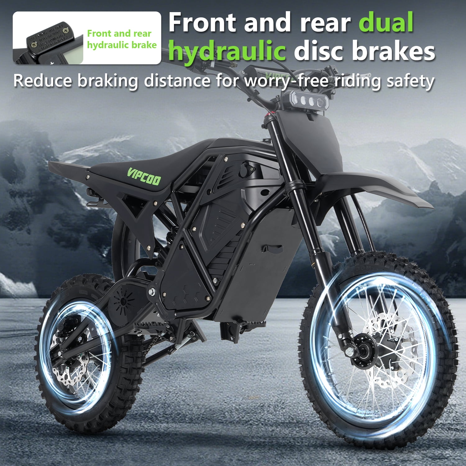 VIPCOO Electric Mountain Bike, High-Speed Off-Road E-Bike with Fat Tires, 330 lb Load Capacity (Black, 63 in) ob9hb