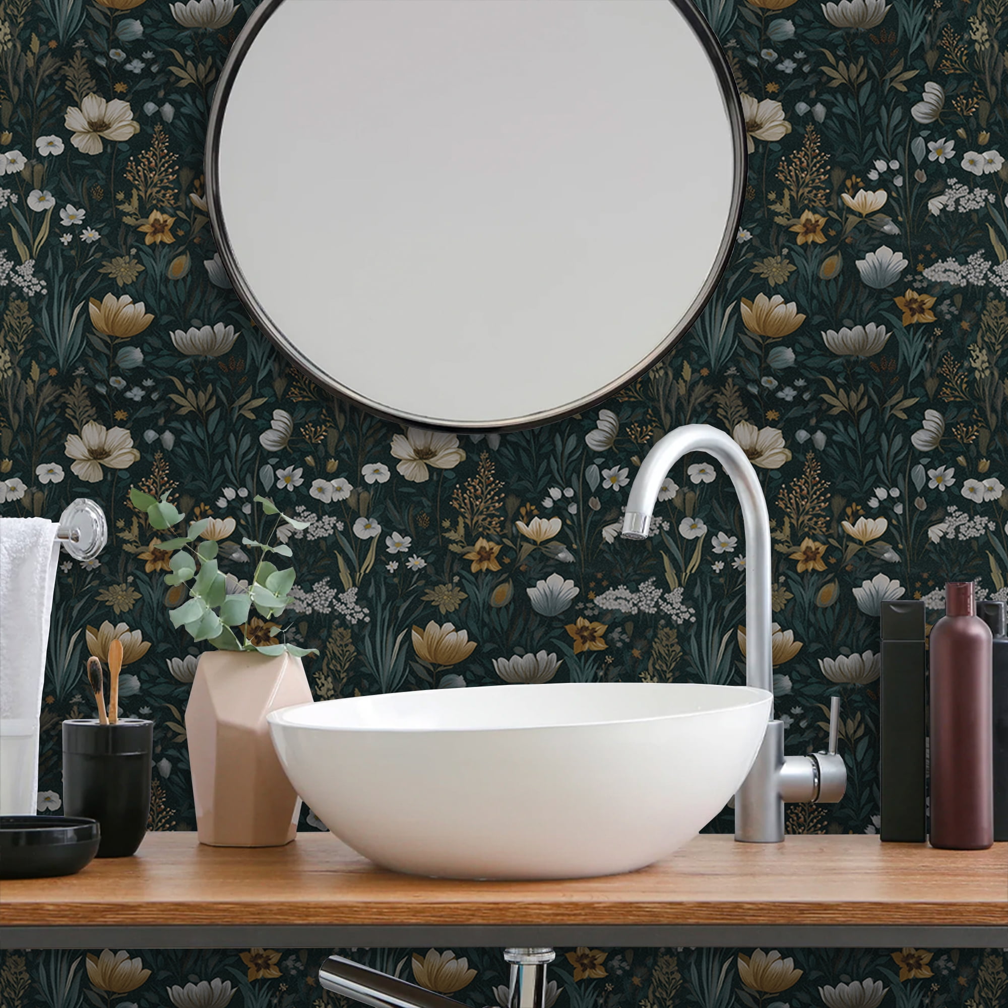 Abyssaly Floral Peel and Stick Wallpaper, Vintage Vinyl Contact Paper for Home Decor (Floral, 17.3 in x 393.7 in) 6099a