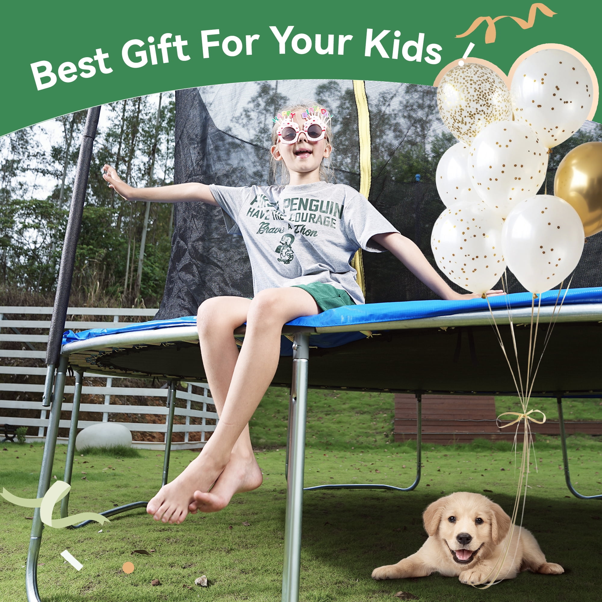 GVDV Outdoor Recreational Trampoline with Safety Enclosure Net (Blue, 14 ft) 7c9l2