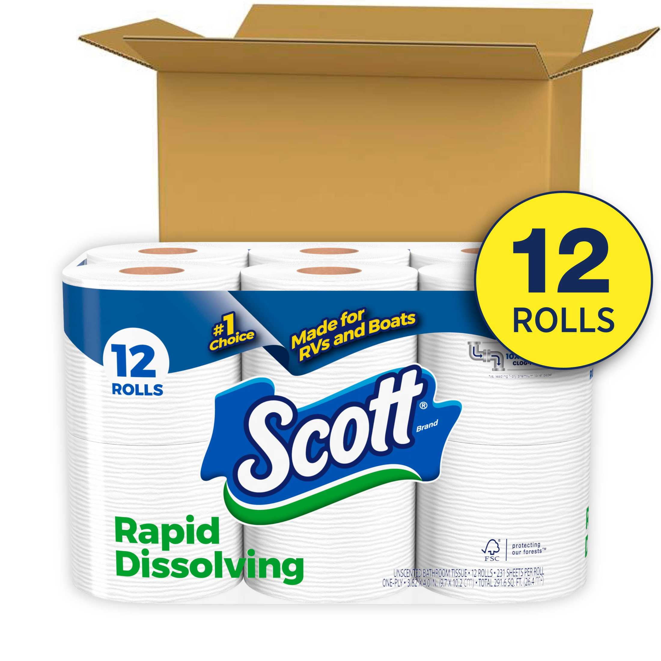 Scott Rapid-Dissolving Toilet Paper for RVs and Boats (White, 12 Double Rolls) qxjxq