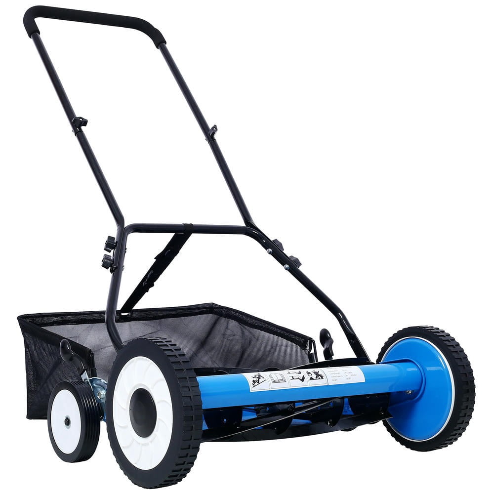 GVN 20-Inch 5-Blade Push Reel Lawn Mower with Grass Catcher (Blue, 20 in) edxvk