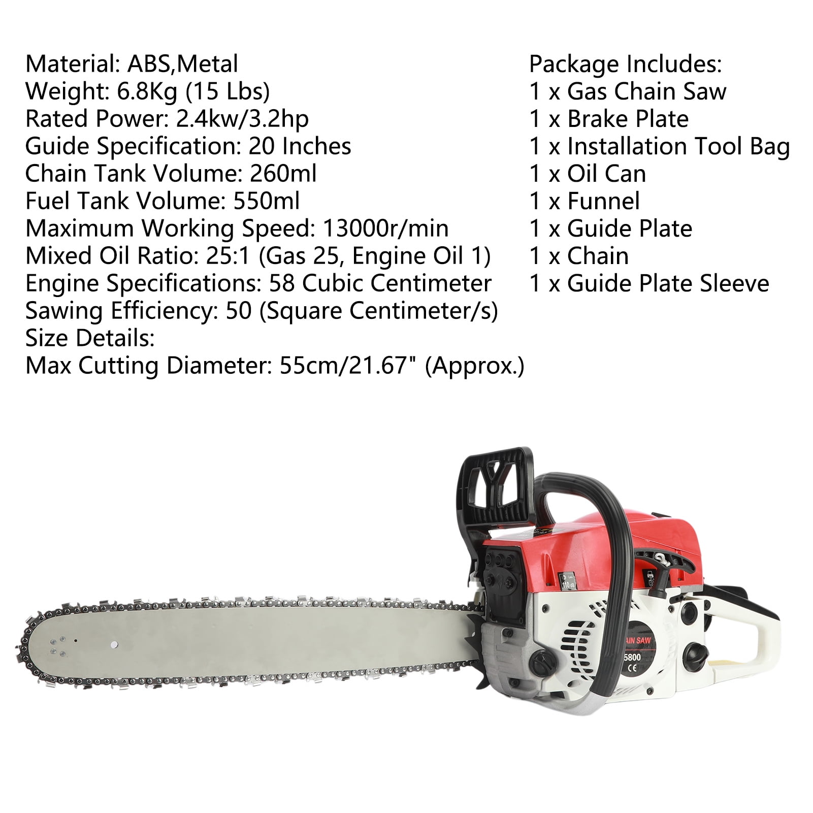 AurumEdge 58CC Gas Chainsaw, 20-inch Professional Wood Cutting Saw with 3.2HP 2-Cycle Engine (Orange, 20 in) rm9cv