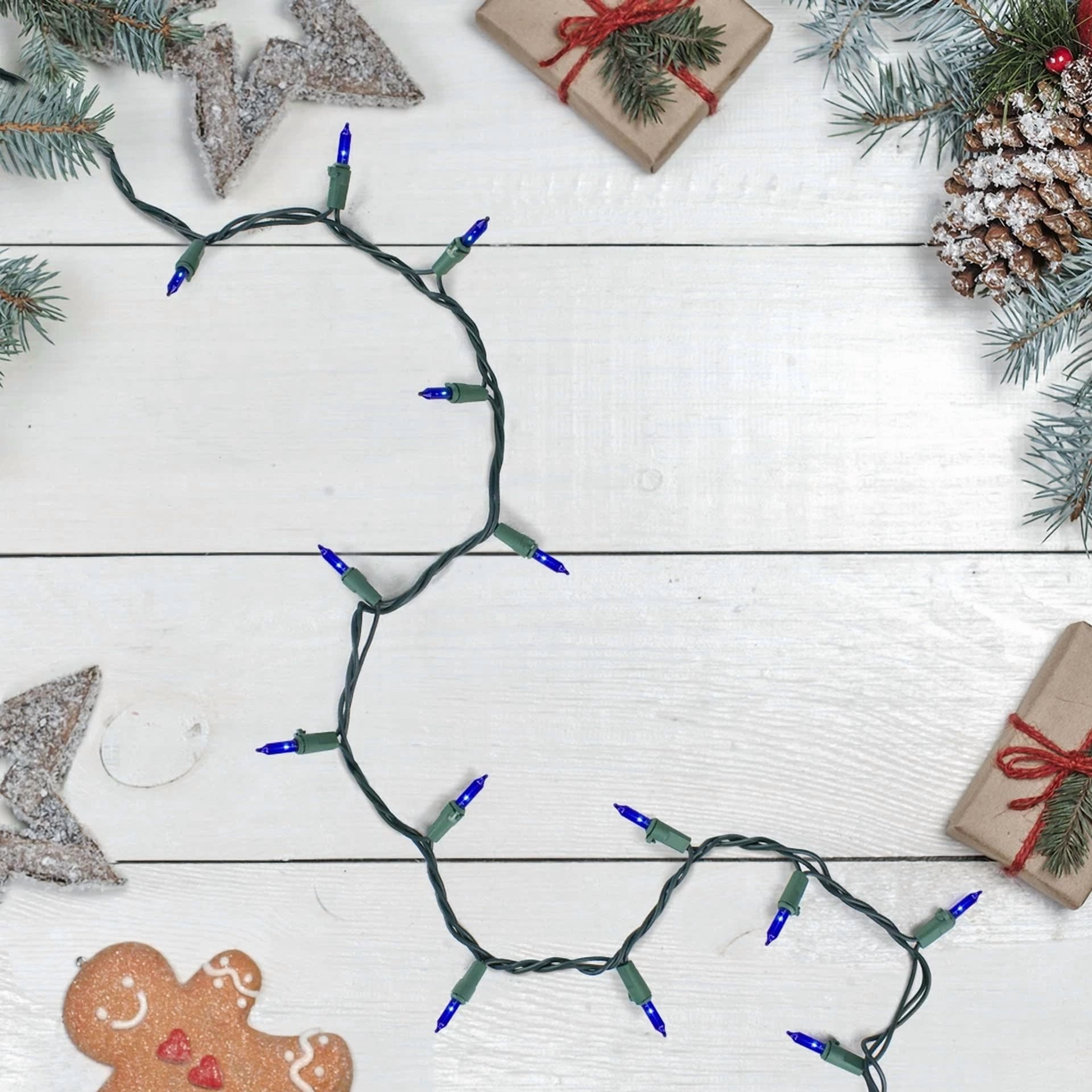 Knack Northlight Mini Christmas Lights, 50 Count LED String Lights with Green Wire (Blue, 12.5 ft) l09g5