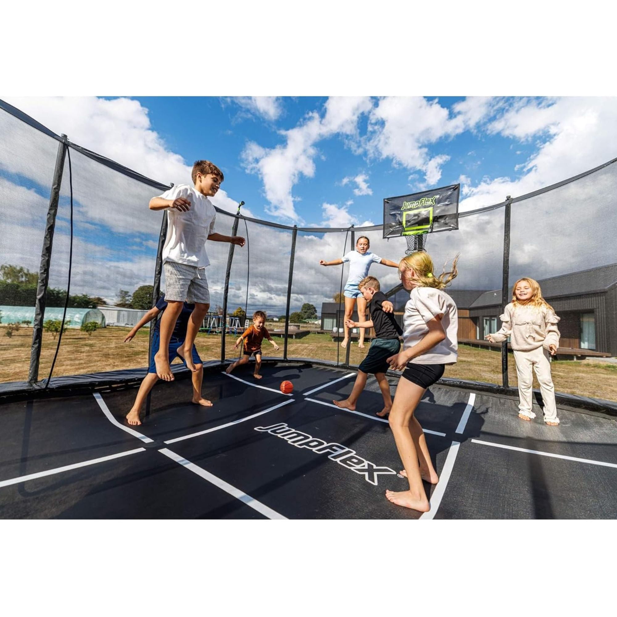 JumpFlex 19 ft Trampoline MEGA Outdoor Playset with Safety Net and Ladder (Green/Black, 19 ft) 5didx