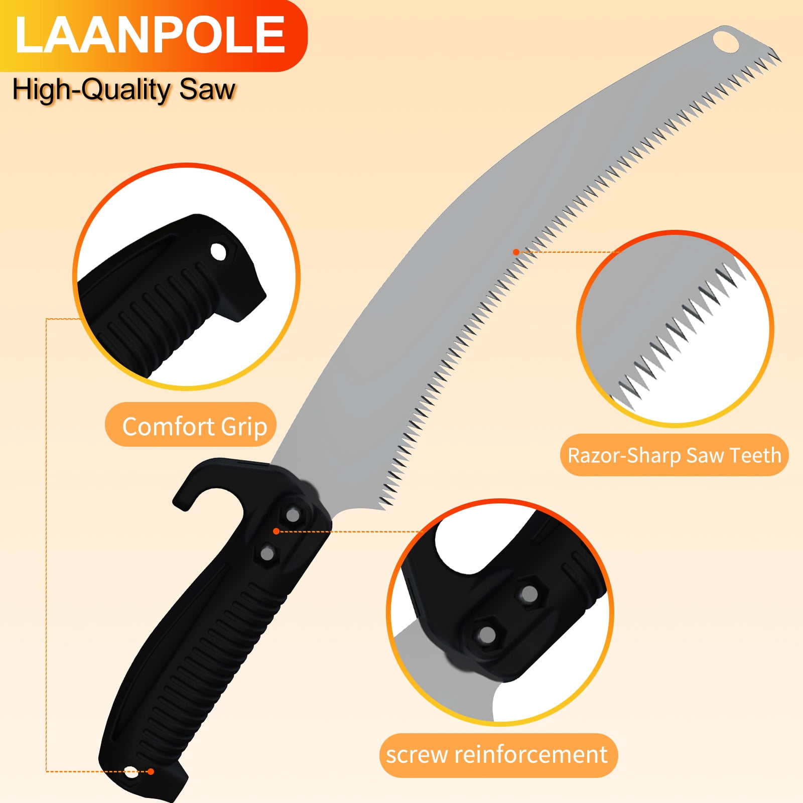 LAANPOLE Telescoping Pole Saw, Manual Tree Trimmer with 26ft Reach Extension Pole (Orange, 26ft) w7ndx