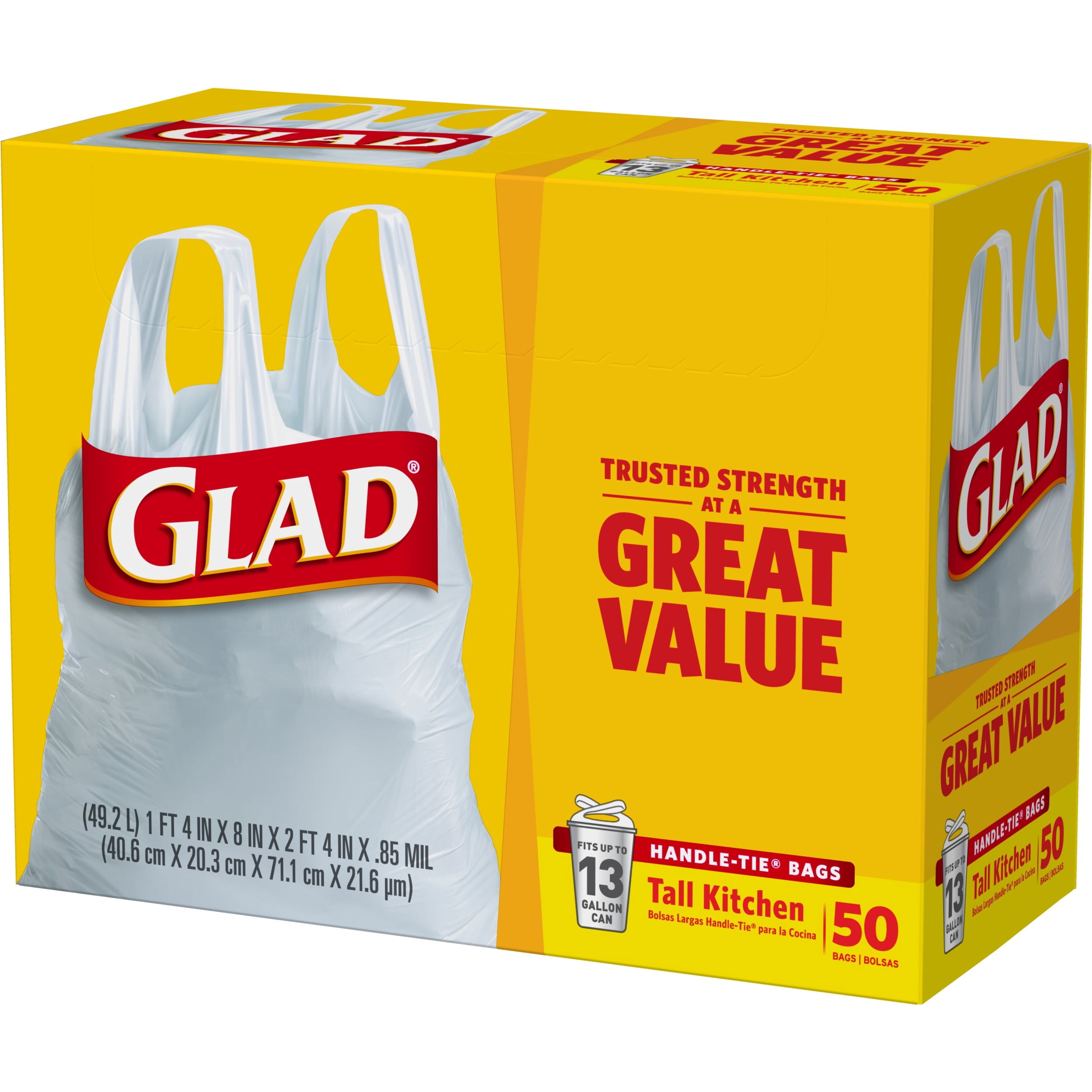 Glad Tall Kitchen Trash Bags with Handle-Tie Closure (White, 50 ct) rencv