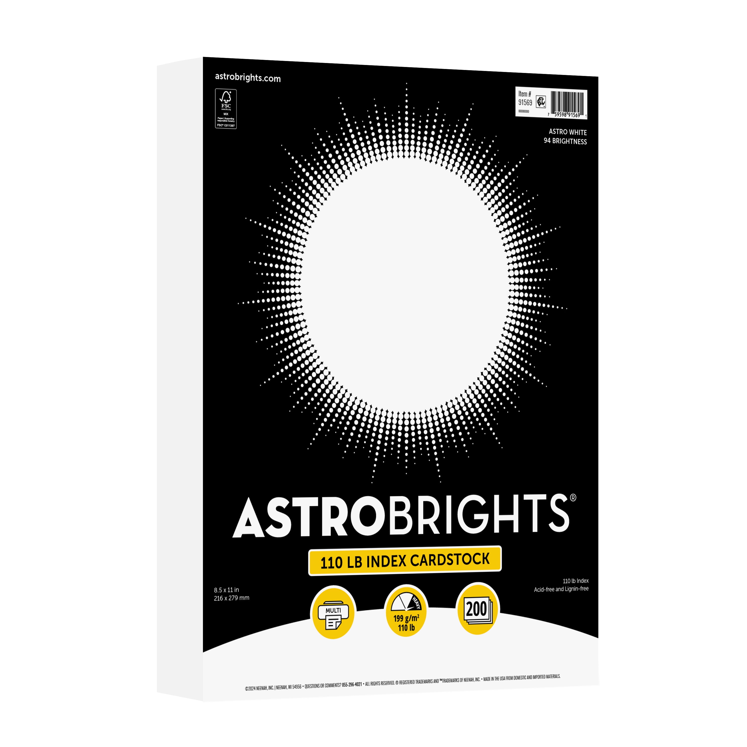 Astrobrights Premium Index Cardstock, Heavyweight Smooth Finish Paper for Printing and Crafting (White, 8.5 in x 11 in, 200 Sheets) nqwdh