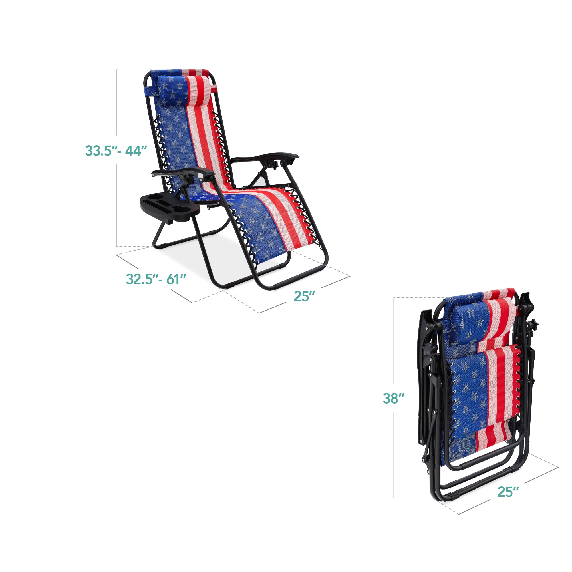 Best Choice Products Zero Gravity Lounge Chair Recliners with Cup Holder Tray (American Flag, Set of 2) 5qg8i