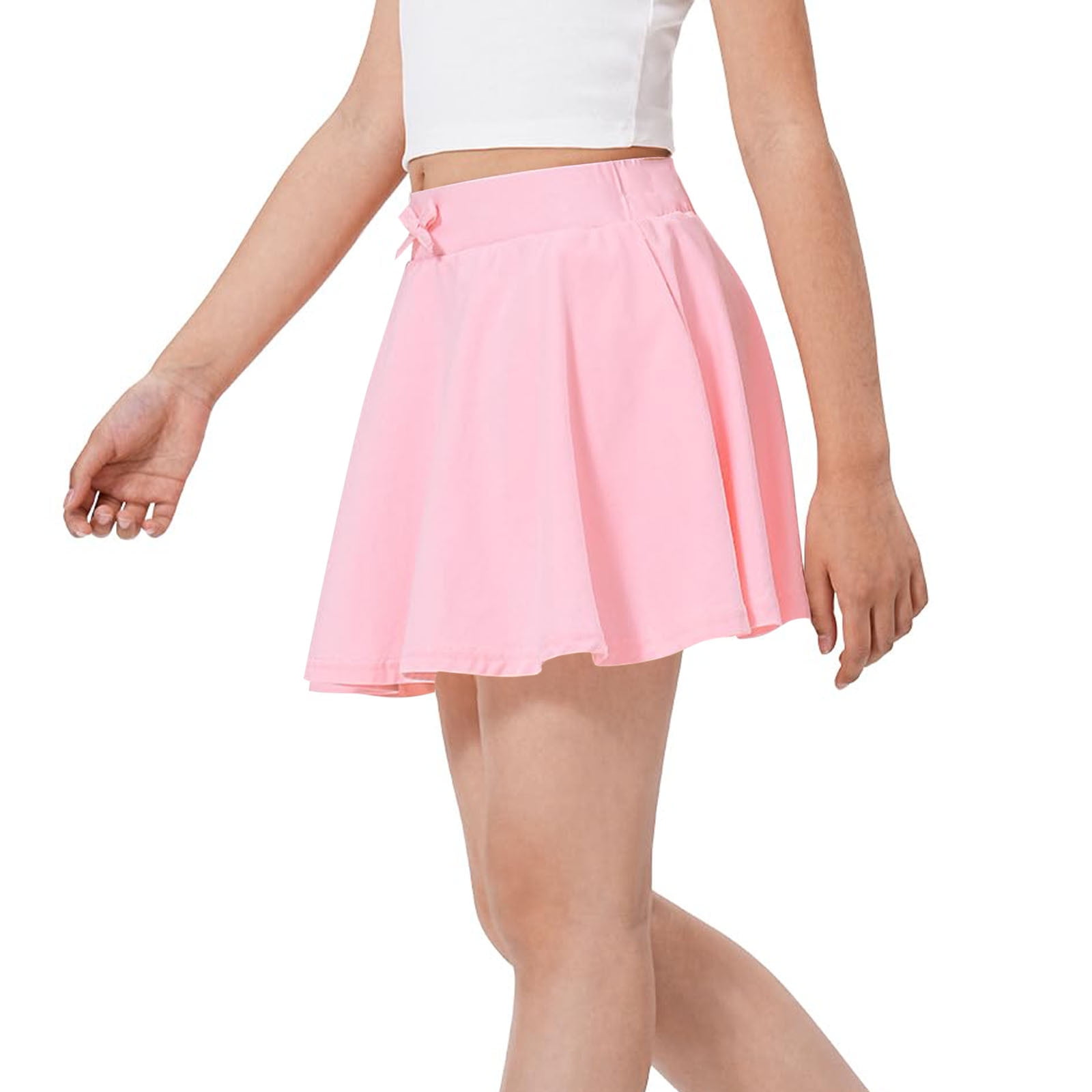 Maqroz Girls Casual Mini Flare Skort High Waist Stretchy Athletic Tennis Skirt (Pink, Size 10-12) ycdyp