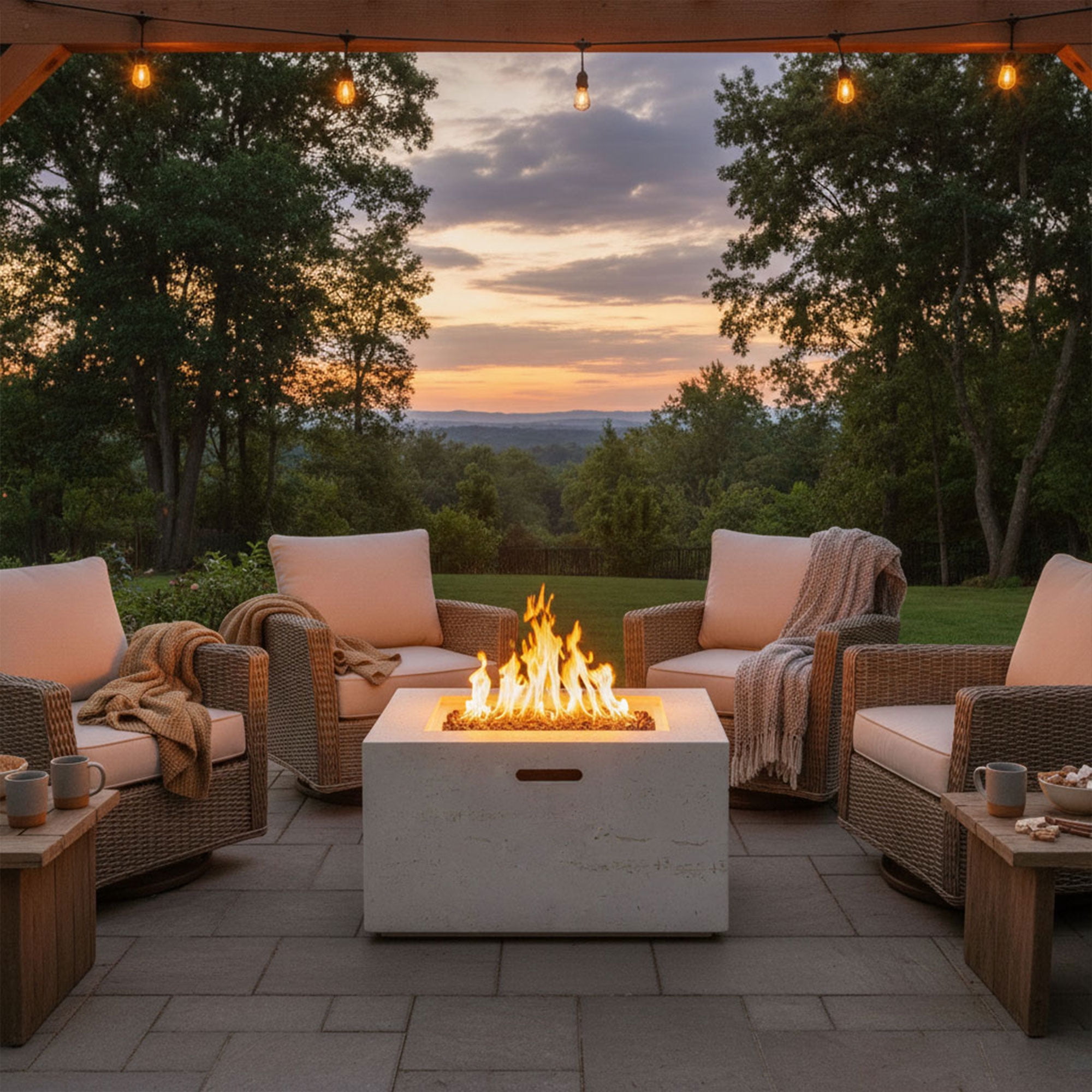 Bella Depot Outdoor Square Propane Fire Pit Table with Steel Burner and Adjustable Flame (Beige, 24 in) r2i8a