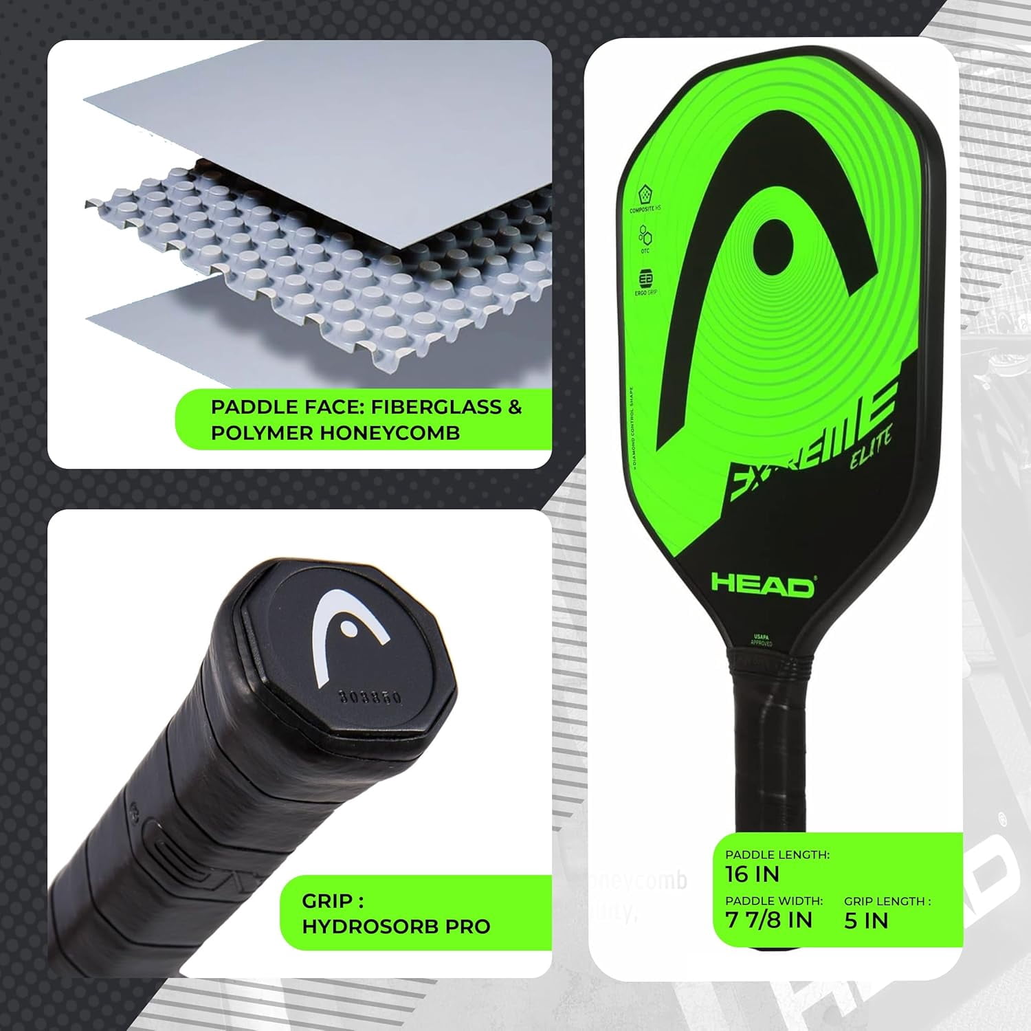 HEAD Extreme Elite Pickleball Paddle (Black, 7.8 oz) 5n42f