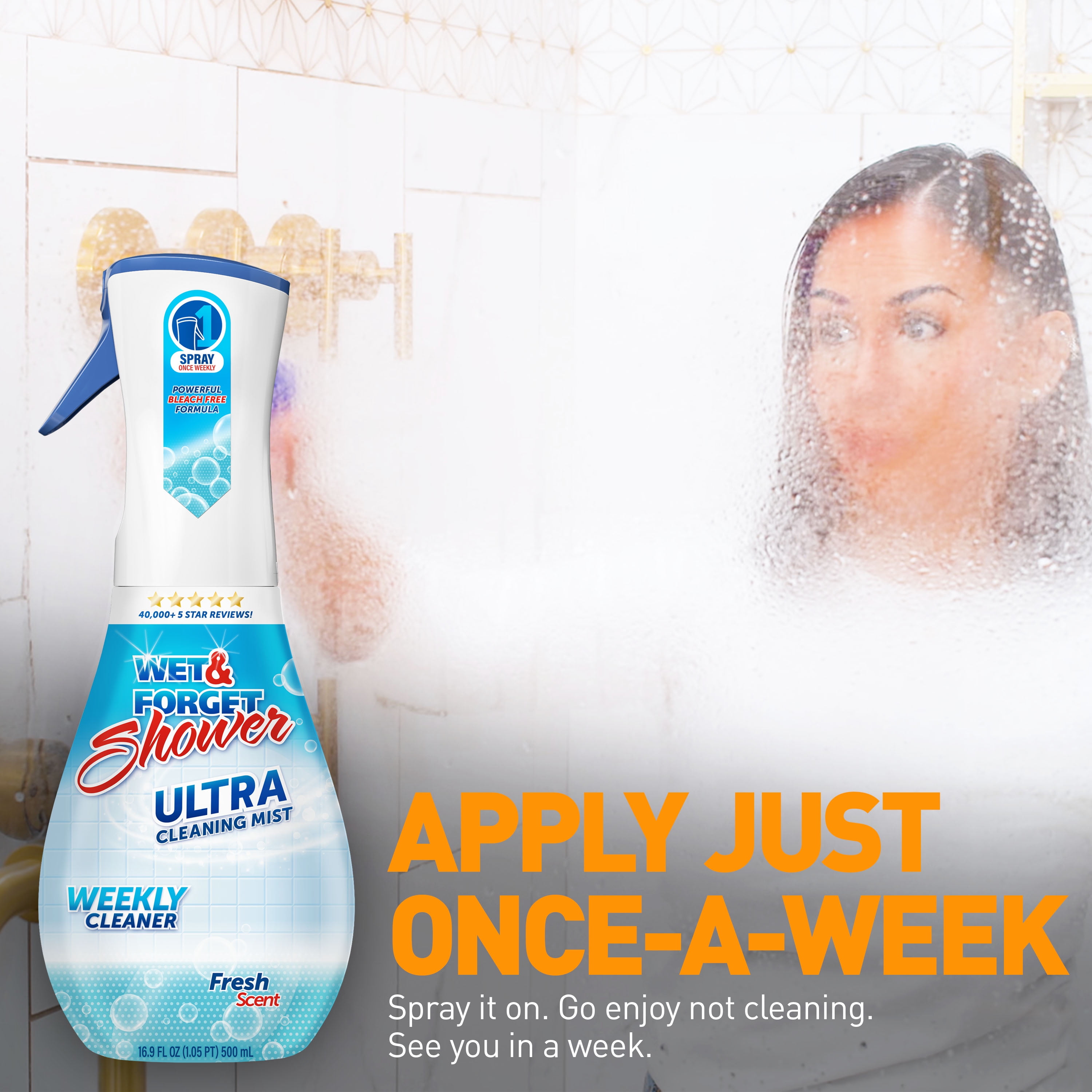 Wet & Forget Shower Ultra Cleaning Mist, Weekly Bathroom Surface Cleaner (Fresh Scent, 16.9 fl oz) puydb