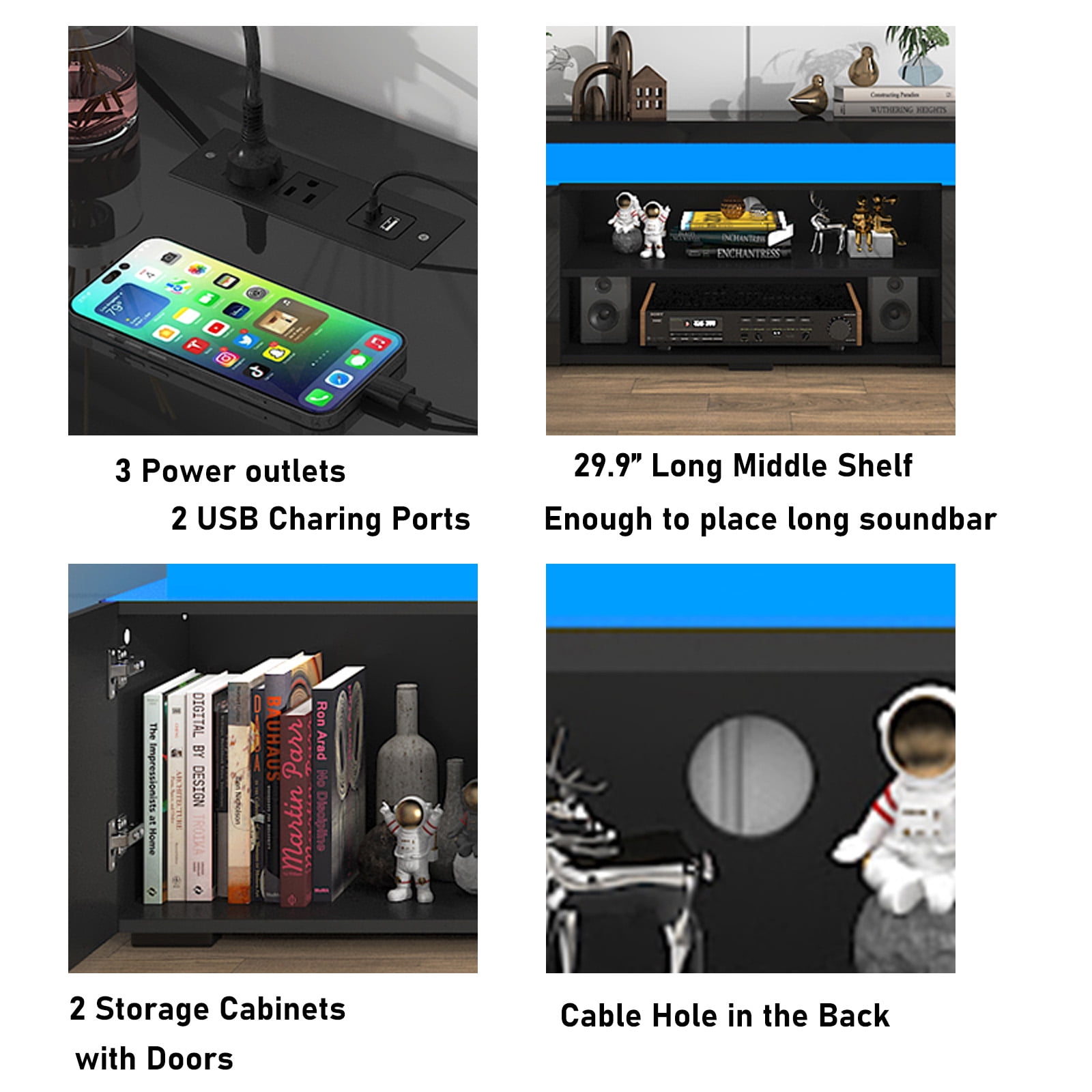 Chvans LED TV Stand for 85 in TVs with Power Outlet and RGB Lighting (Black, 75 in) 0xixa