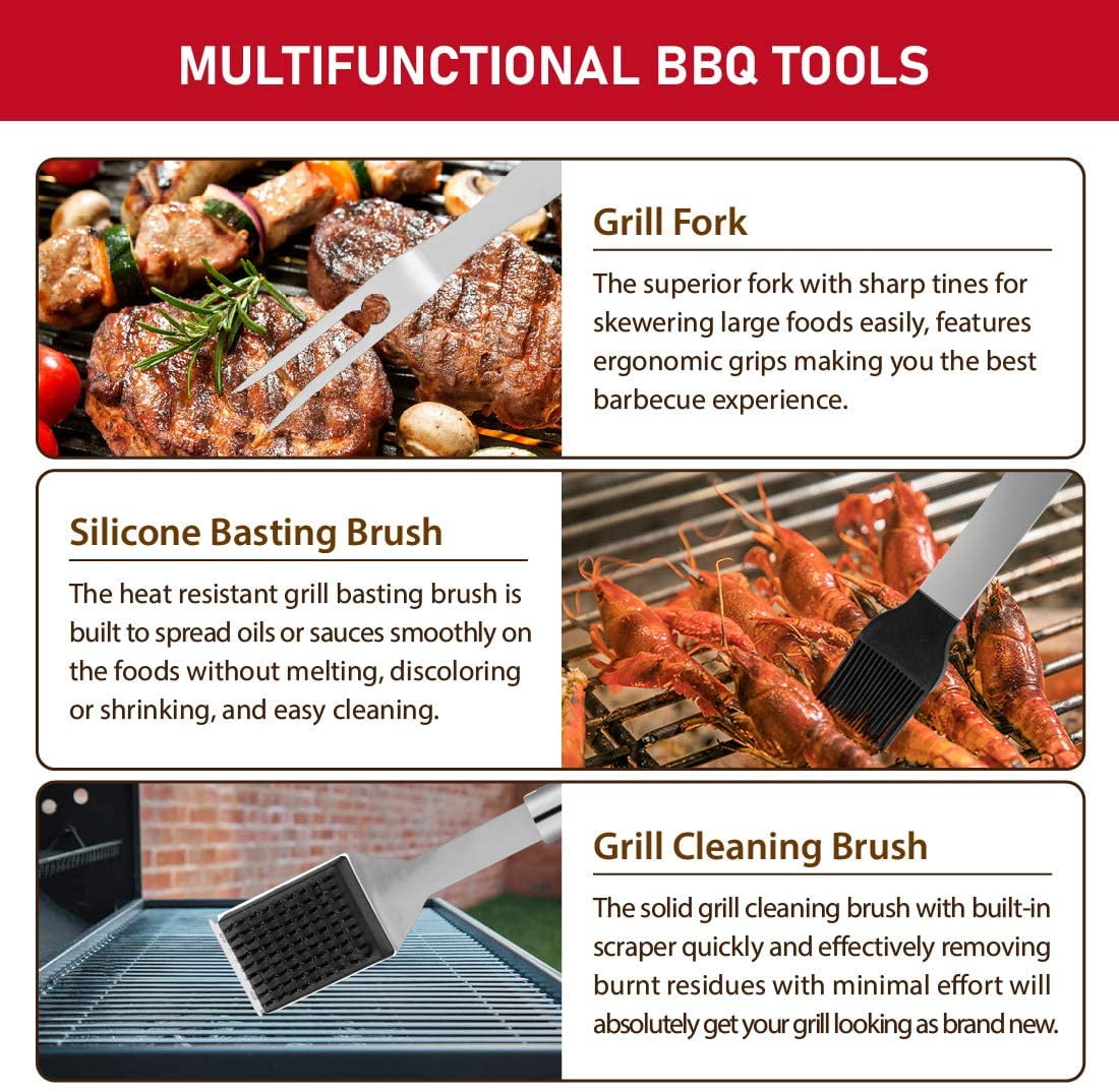 Cshidworld 41-Piece BBQ Grill Tool Set, Professional Stainless Steel Grilling Accessories with Storage Bag (Silver, 41-Piece) y0b4s