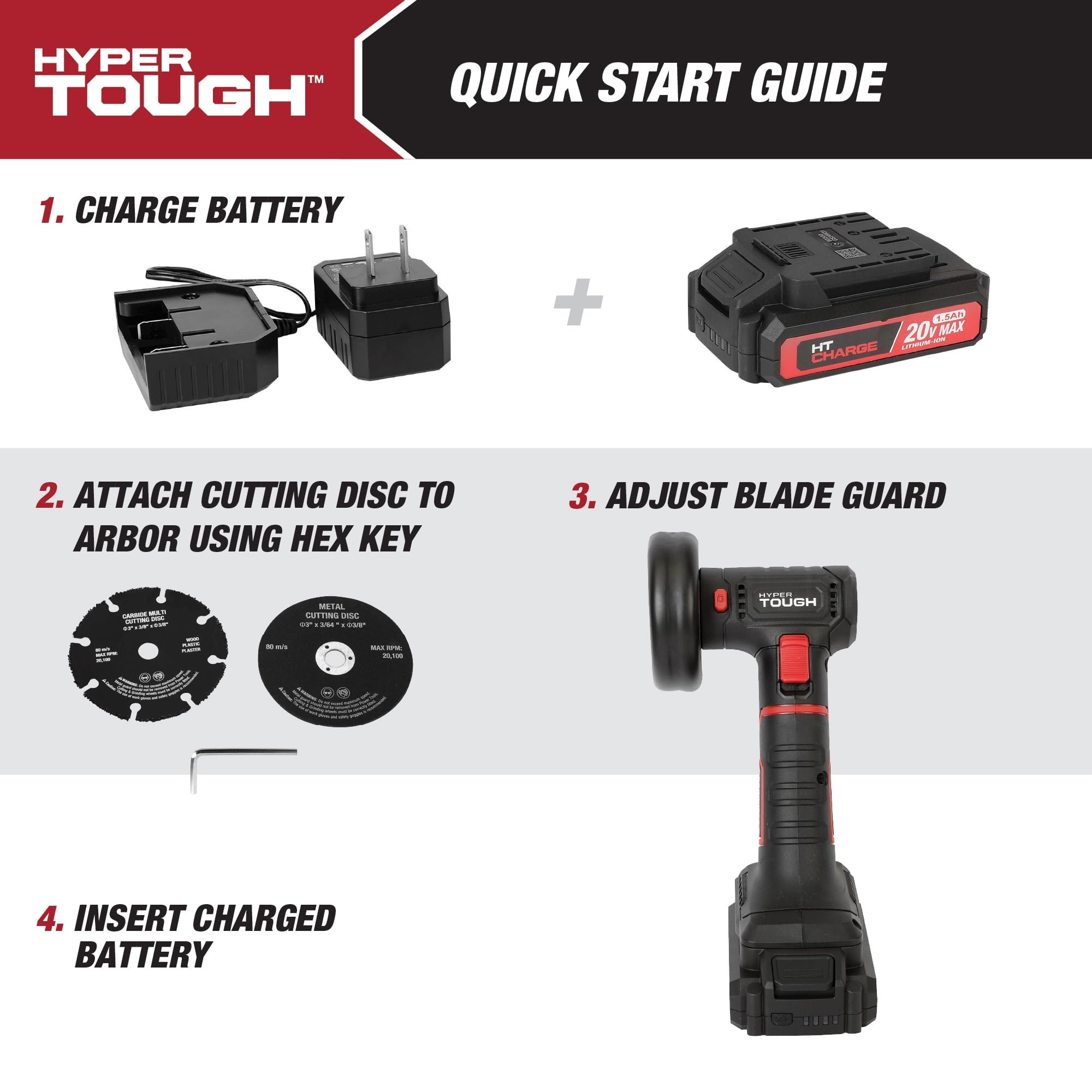 Hyper Tough 20V Max Brushless Cordless Cut-Off Tool with 3-inch Disc (1.5Ah Battery and Charger Included) 9h28z