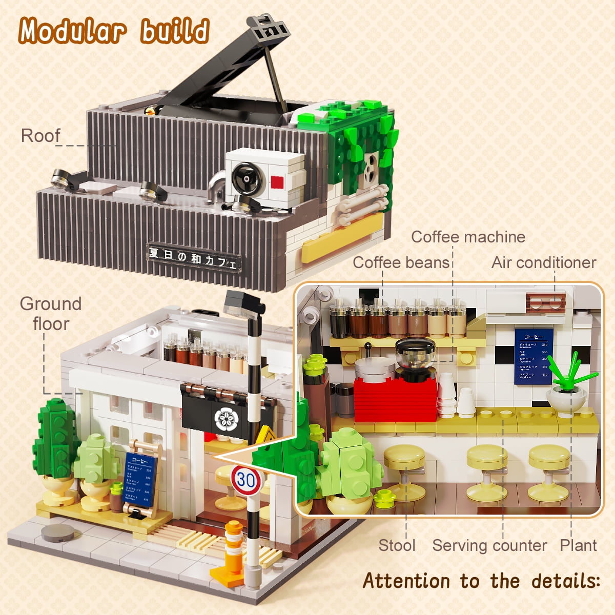 CaDA Summer Breeze Coffee Shop Building Set, Modular Architecture Model (1116 Pieces) rc7du