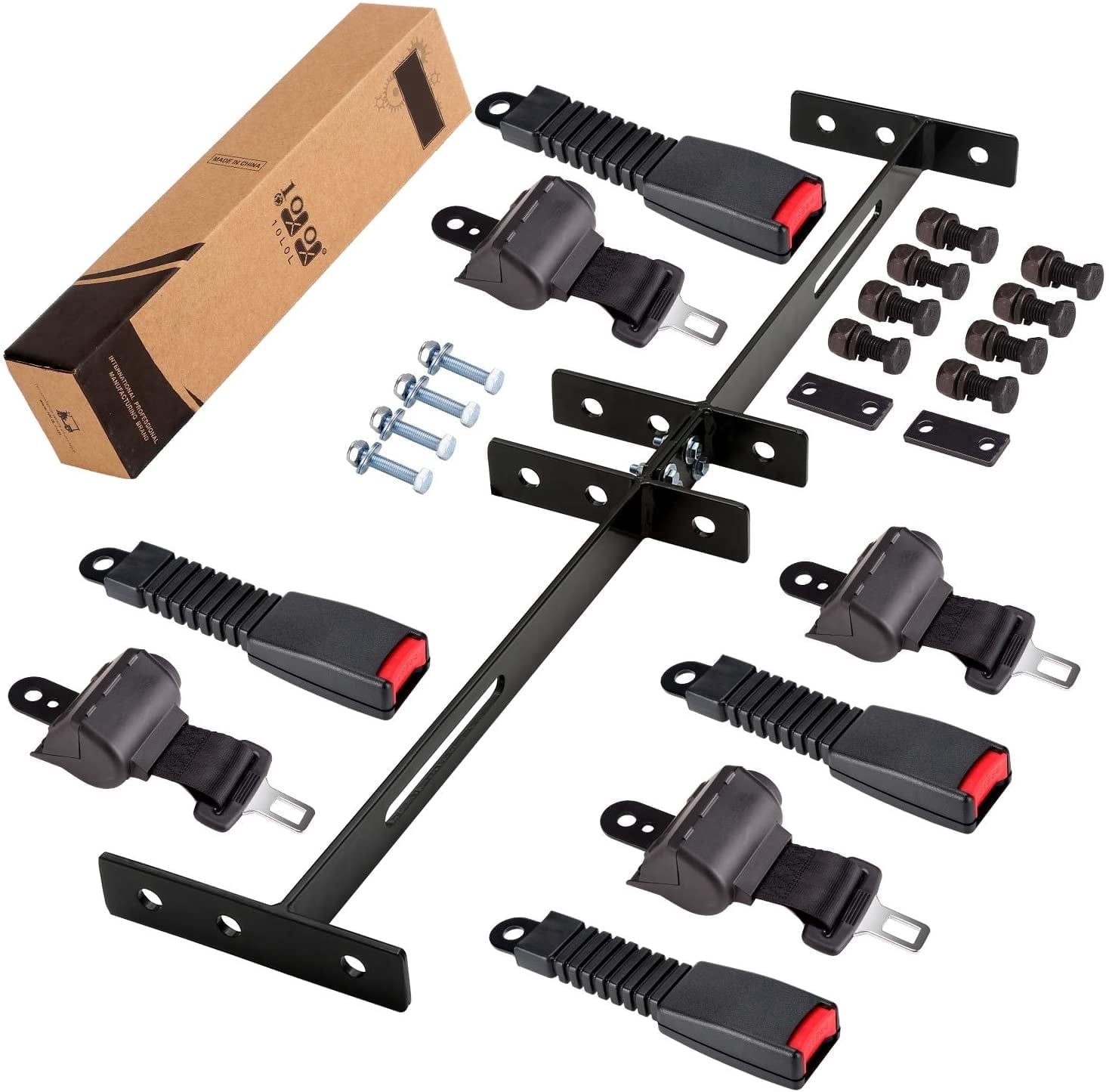 10L0L Golf Cart Seat Belt & Bracket Kit for 4-Passenger Yamaha EZGO Club Car (Black, 42 in) hks8w