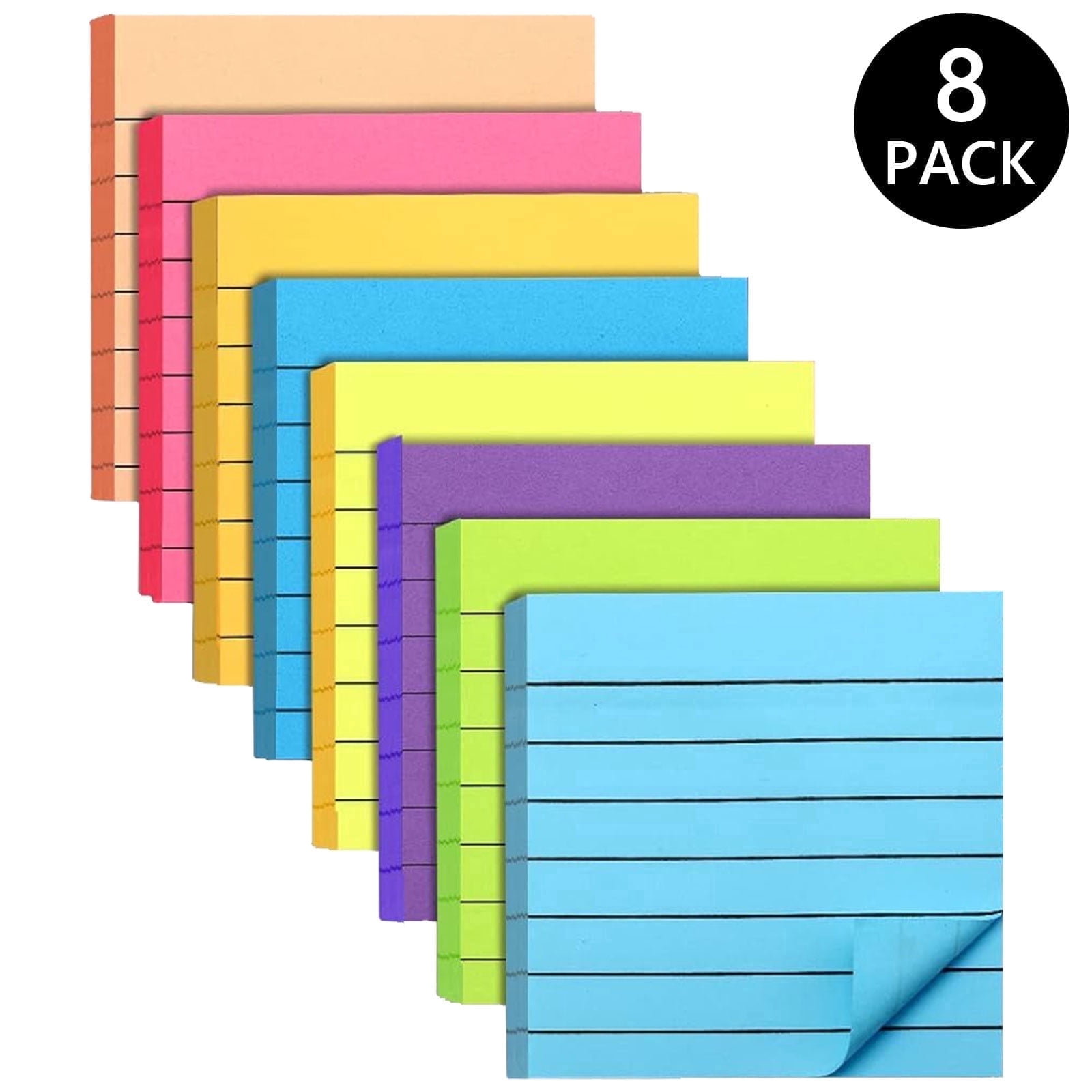 HengBO Lined Sticky Notes Ruled Self-Stick Memo Pads (Assorted Colors, 3 in x 3 in, 8 Pack) 3mza1