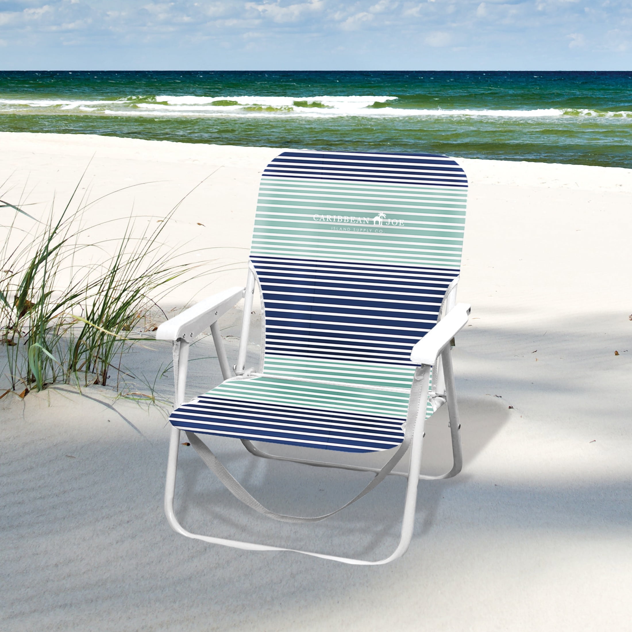 Caribbean Joe Folding Beach Chair, Lightweight Portable Outdoor Seat with Armrests (Blue, 200 lb Capacity) pwu7w