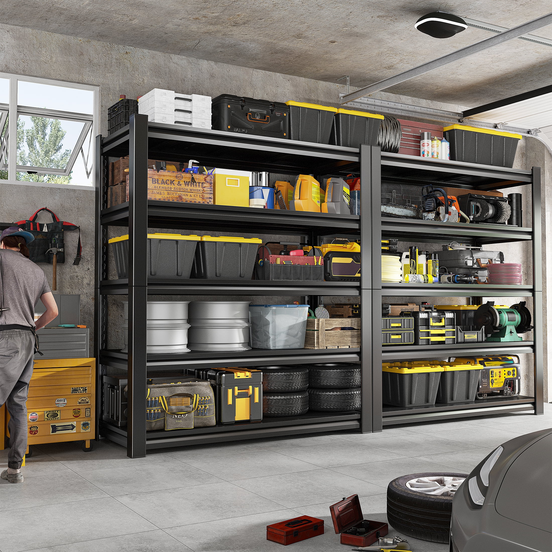 REIBII Heavy Duty Garage Shelving Unit, 5-Tier Adjustable Metal Storage Rack (Black, 36 in W x 16 in D x 72 in H) im5un