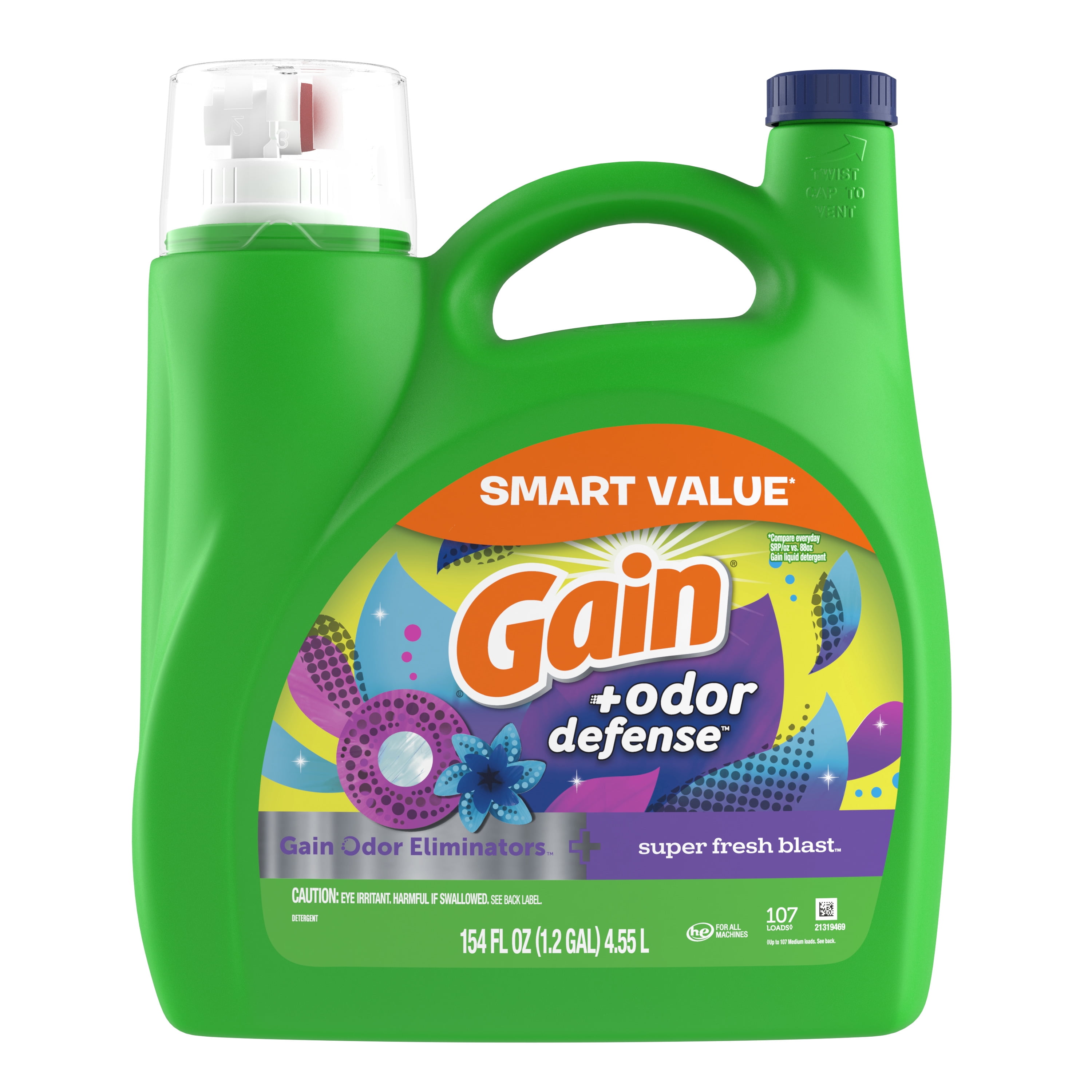Gain Odor Defense Liquid Laundry Detergent, Super Fresh Blast Scent (154 fl oz, 107 Loads) 8gvnb