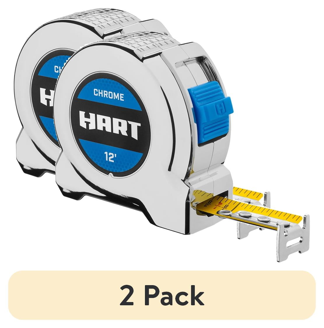 HART Chrome Tape Measure Heavy-Duty Professional Measuring Tool (Silver, 12 ft, 2 Pack) b4njl