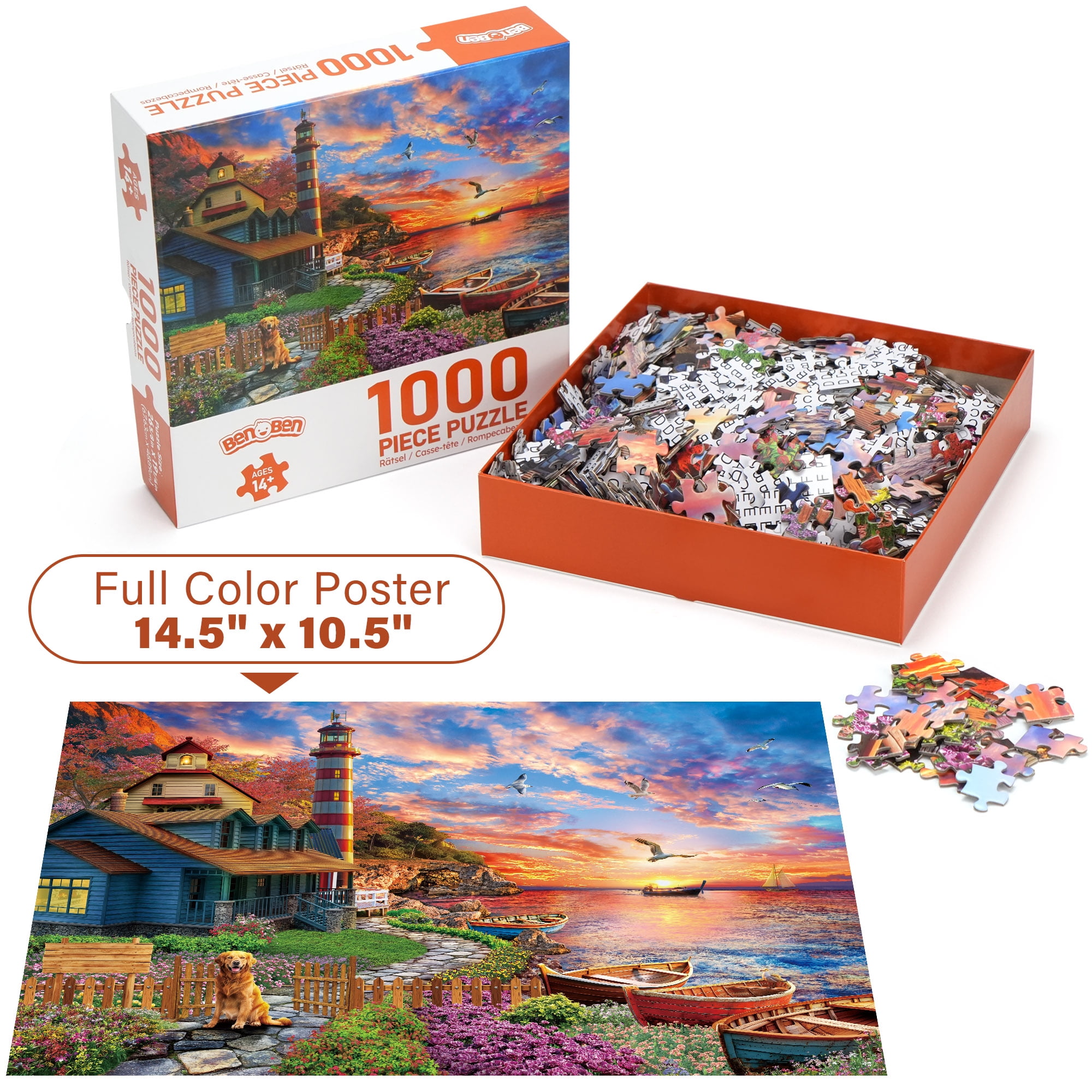 BenBen 1000 Piece Jigsaw Puzzle for Adults, Scenic Sunset Harbor Landscape (26.75 in x 19.25 in) 01bo7