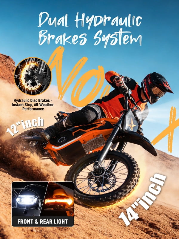 Elecby NOVAX Electric Dirt Bike, 4000W High-Speed Off-Road Motorcycle, Full Suspension, Hydraulic Brakes (Orange, 48V 22.8Ah) qzxqc